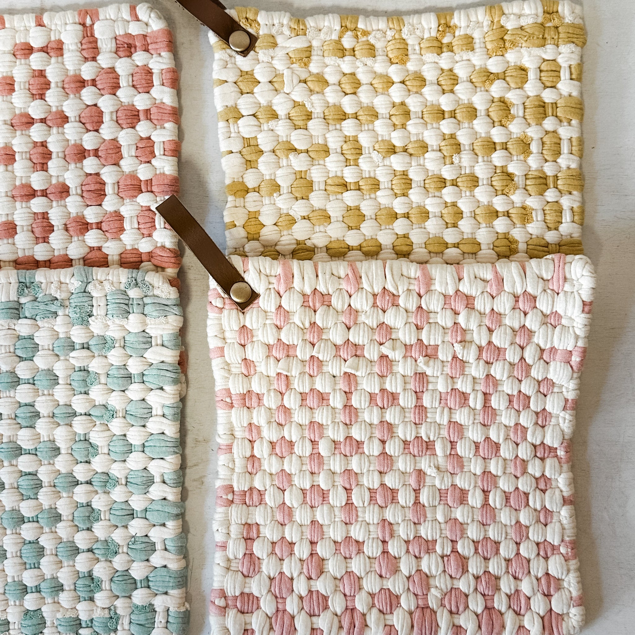 Cotton Crocheted Pot Holder With Leather Loop