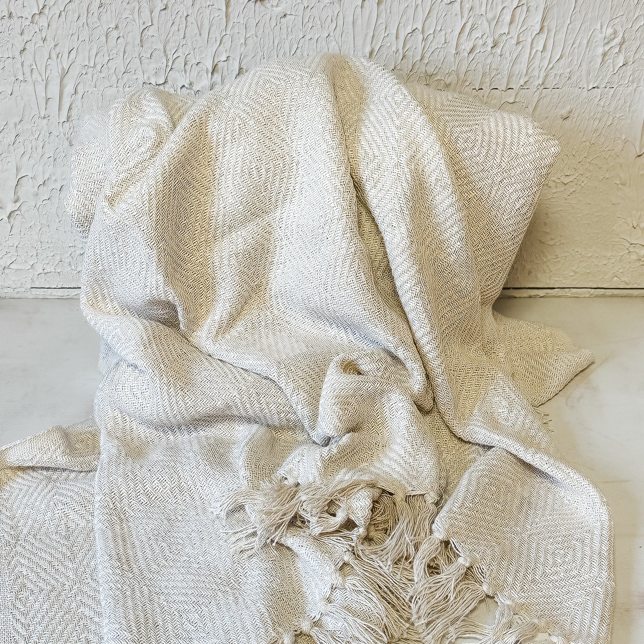 Soft Cotton Diamond Weave Throw, Ivory