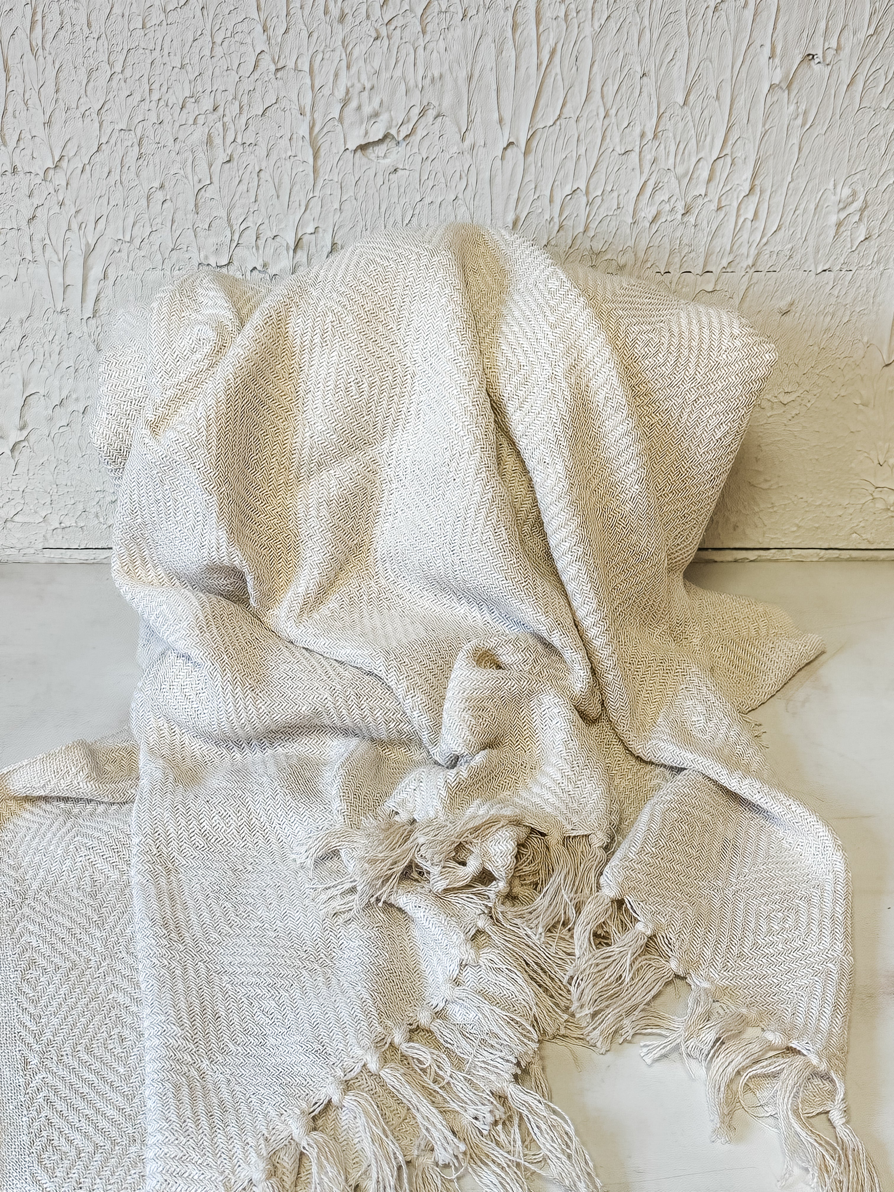 Soft Cotton Diamond Weave Throw, Ivory