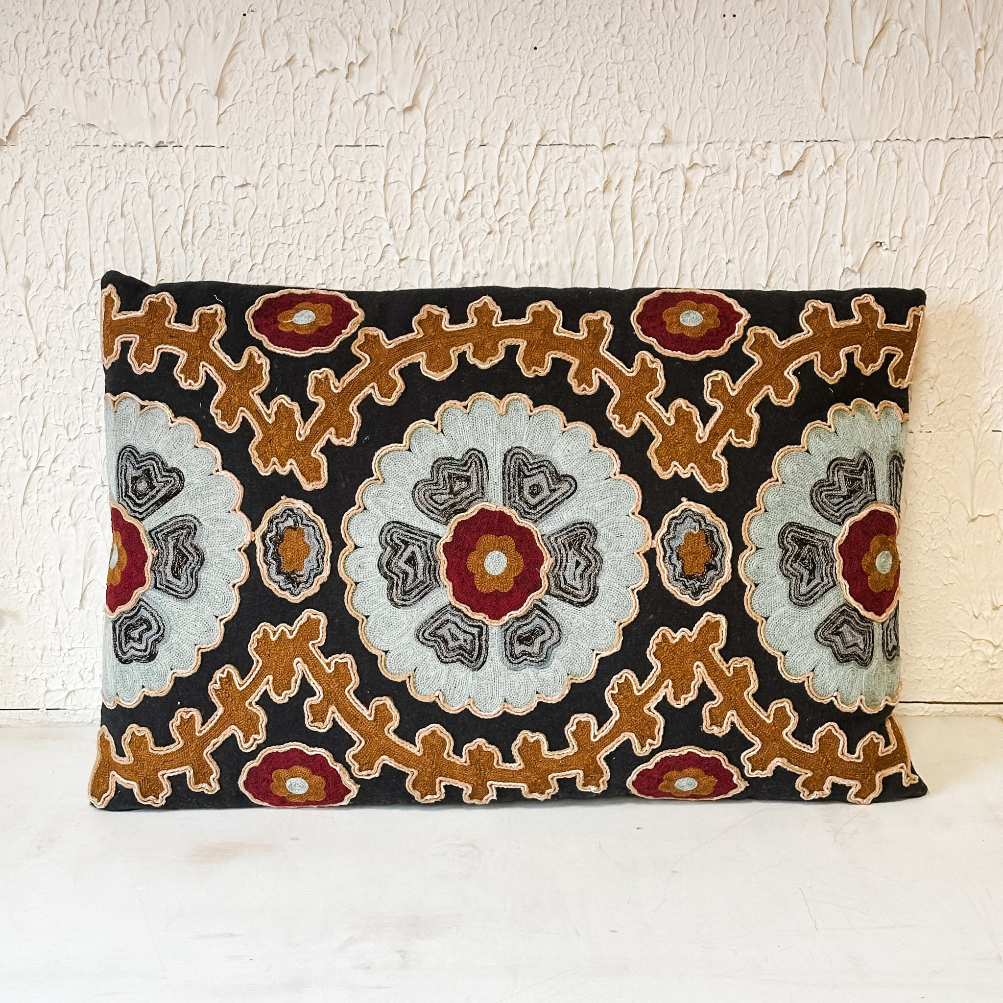 Cotton Embroidered Lumbar Pillow