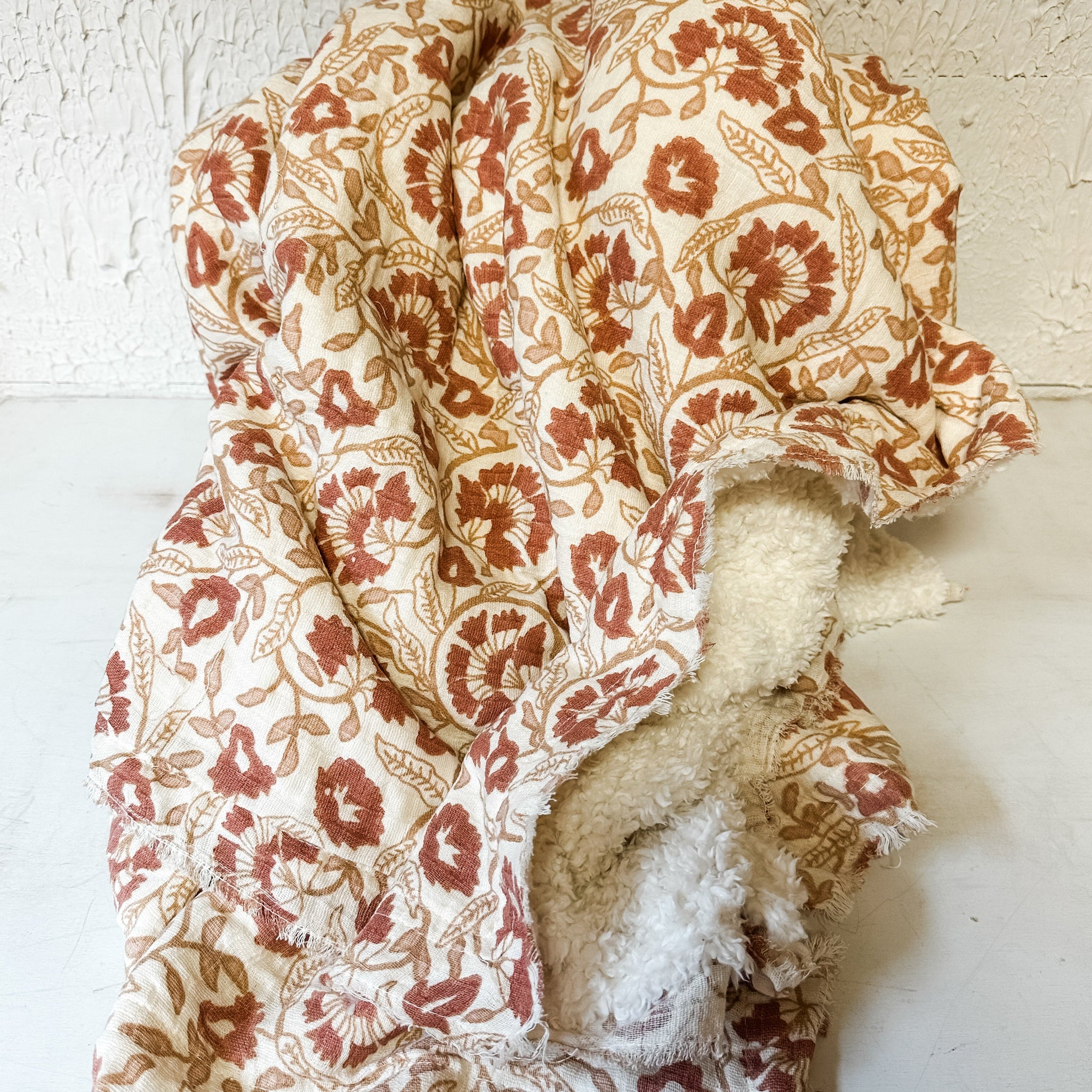 Cotton Printed Throw With Sherpa Back