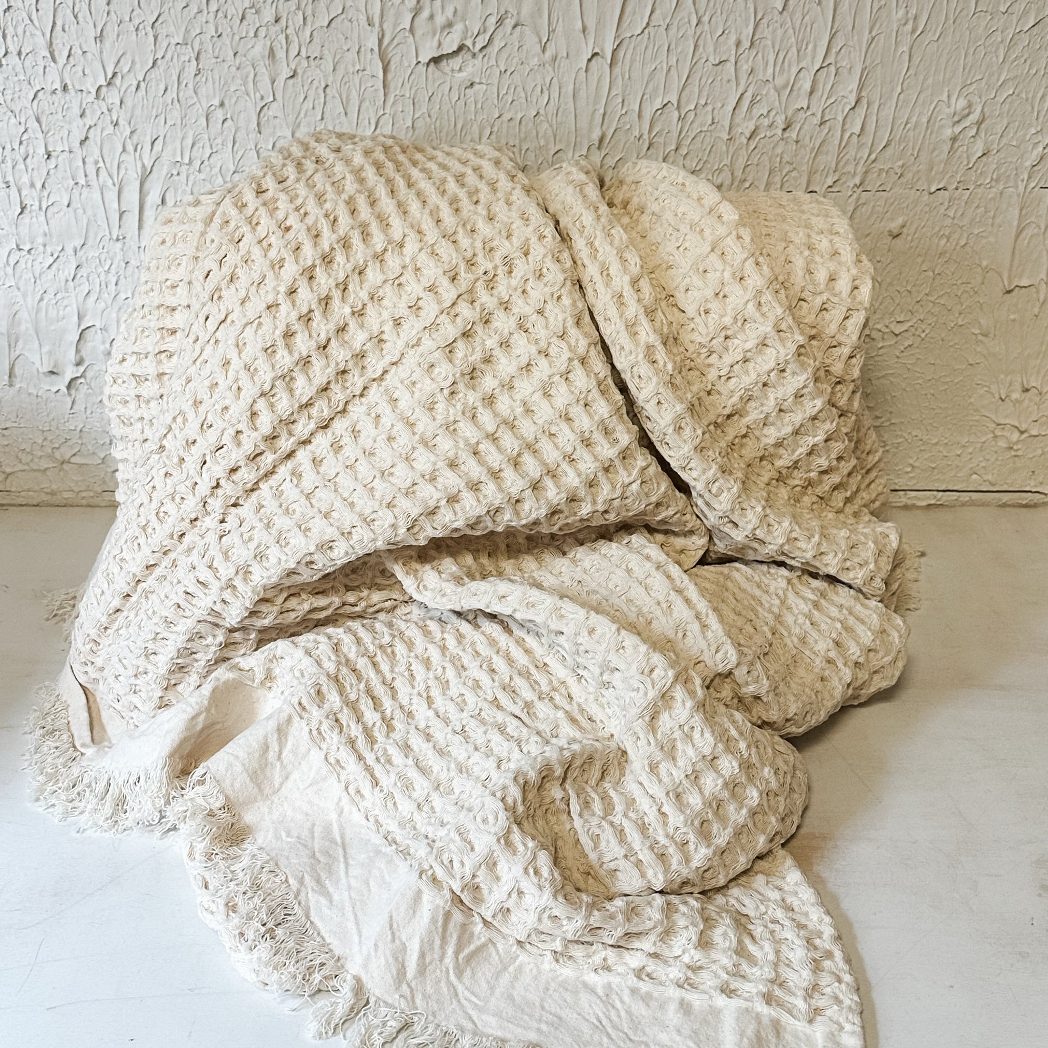 Cotton Waffle Weave Throw w/ Fringe