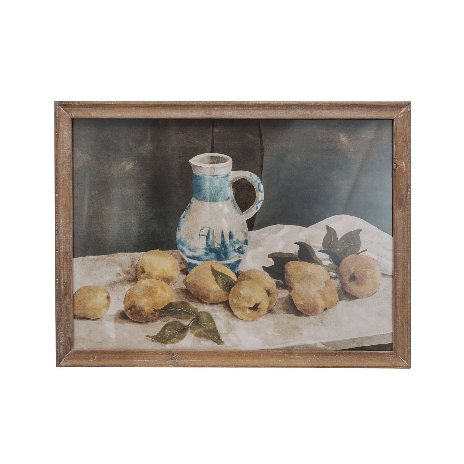 Wood Framed Glass Wall Décor With Lemons & Pitcher