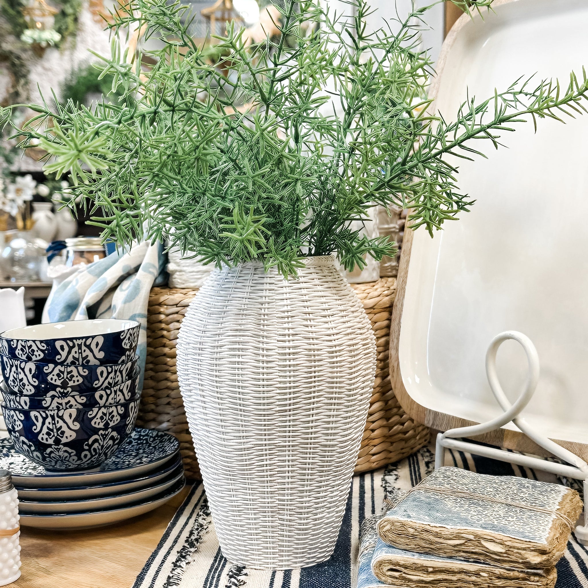 White Resin Basket Weave Vase, 2 Sizes