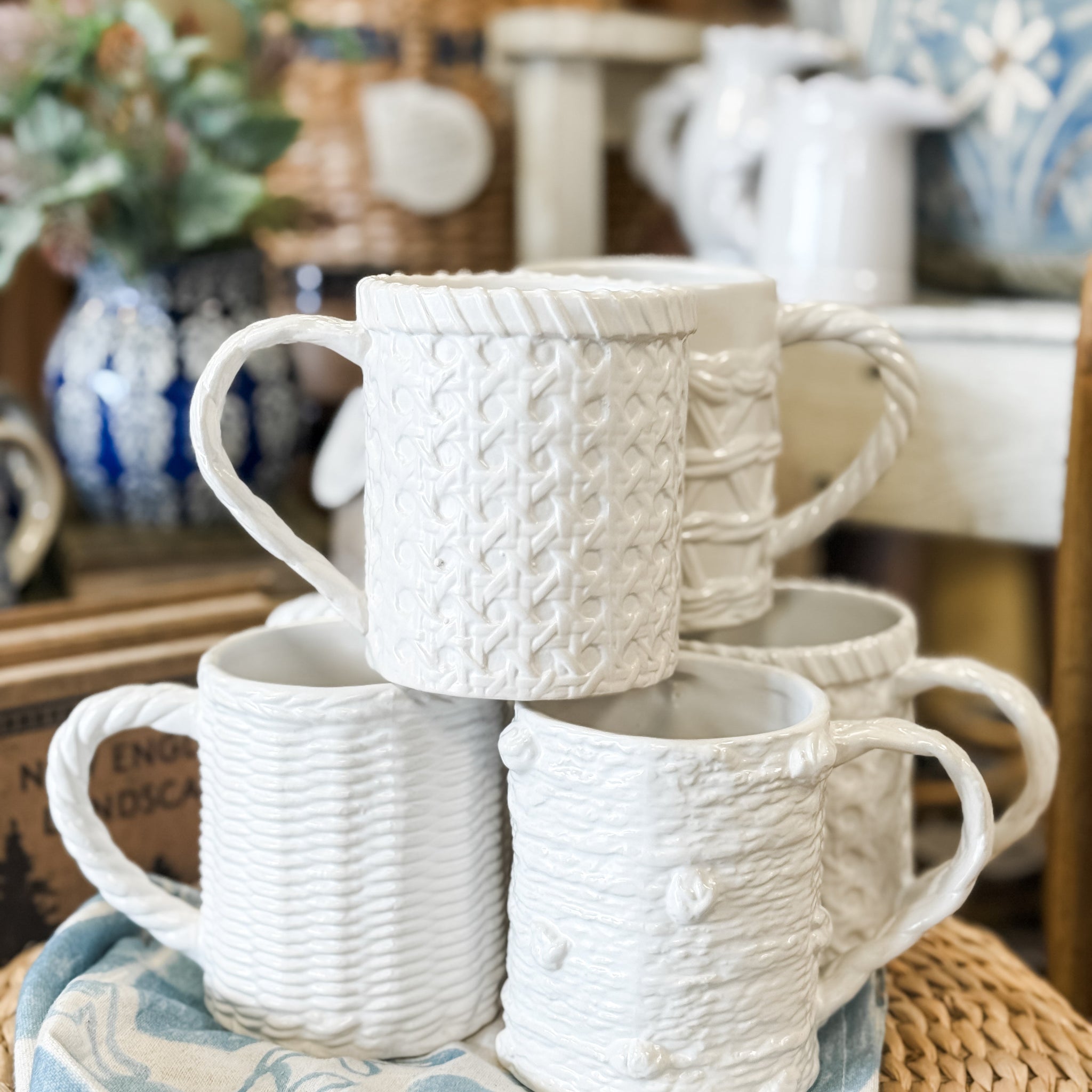 Woven Stoneware Mugs, 4 Patterns