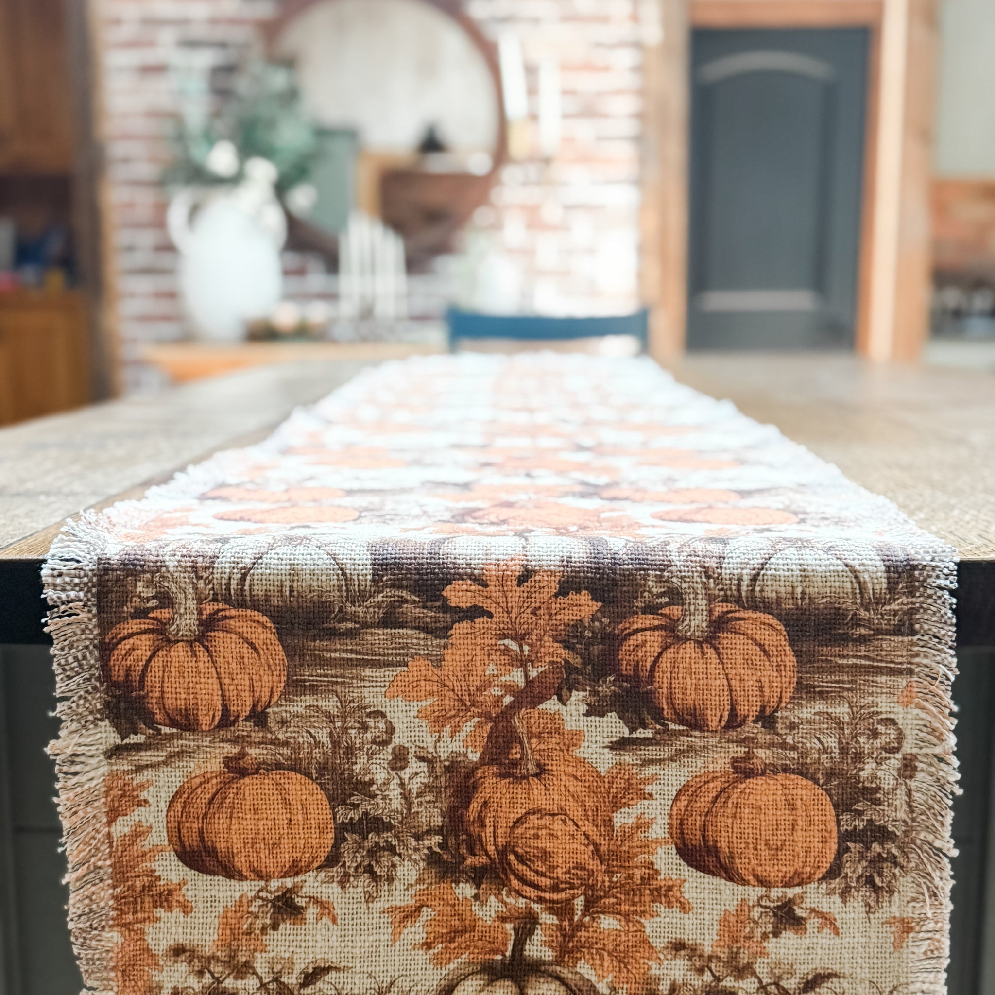 Fall Leaves and Pumpkins Reversible Table Runner