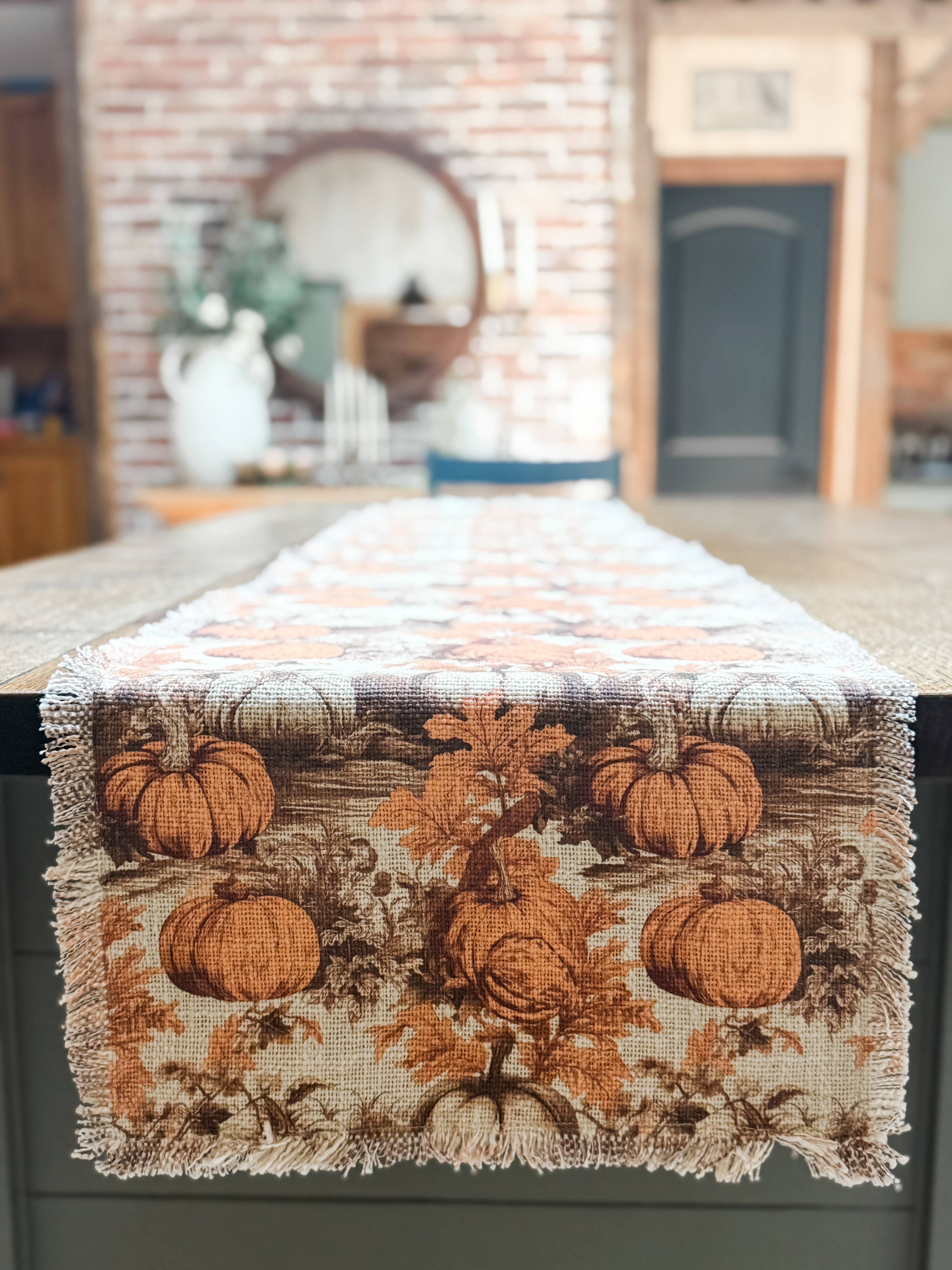 Fall Leaves and Pumpkins Reversible Table Runner