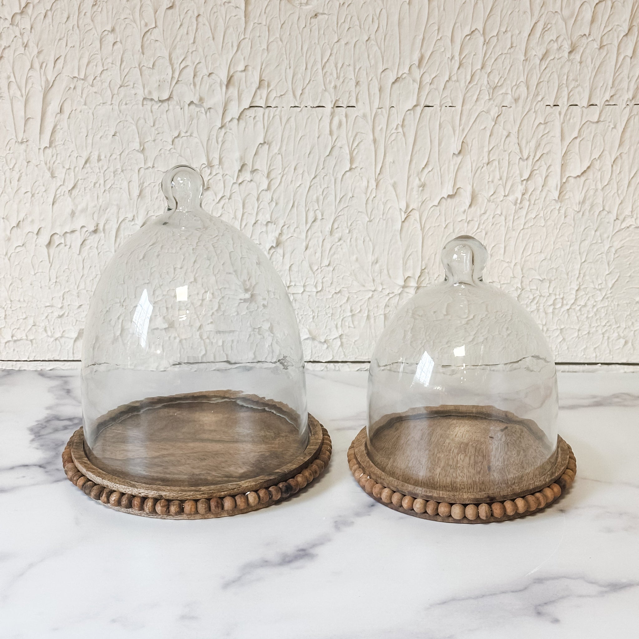 Wooded Bead Tray With Glass Cloche, Large