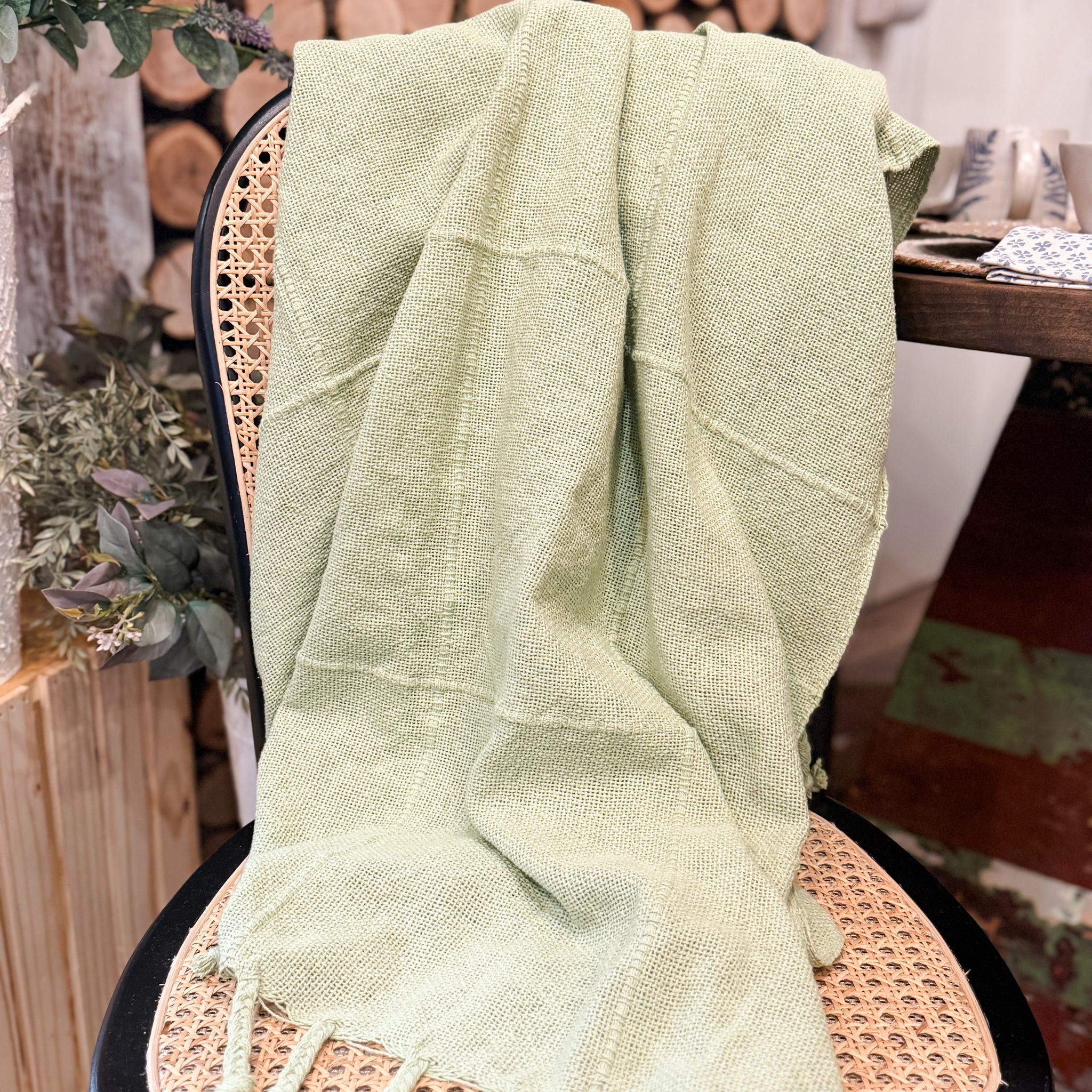 Celery Green Throw With Tassels