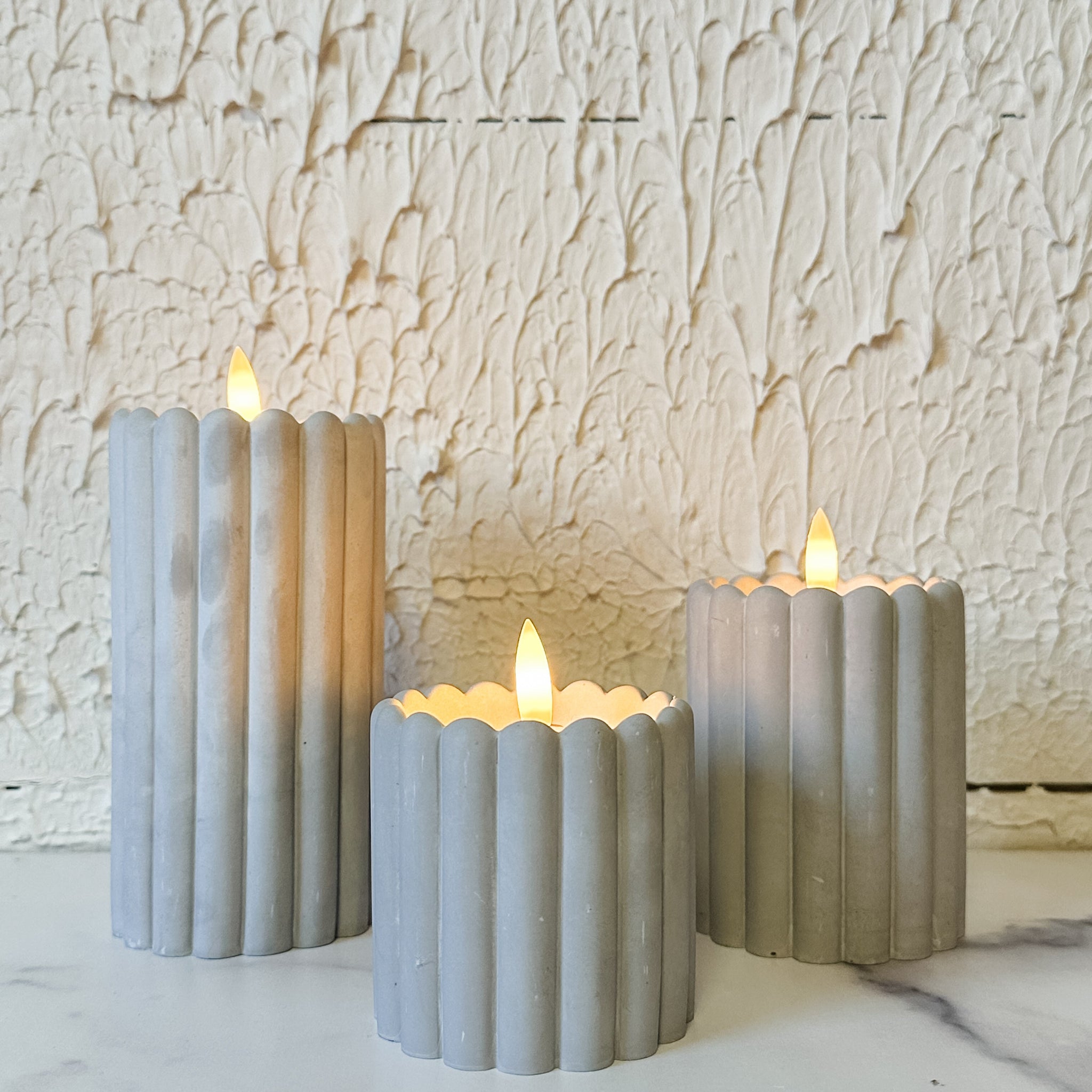Grey Cement Column 3D Flame Candle