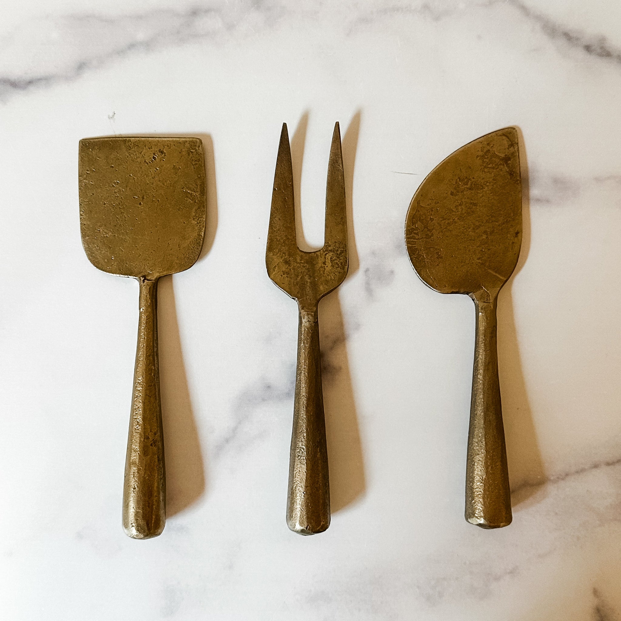 Hand-Forged Metal Cheese Server Set – Antique Gold Finish