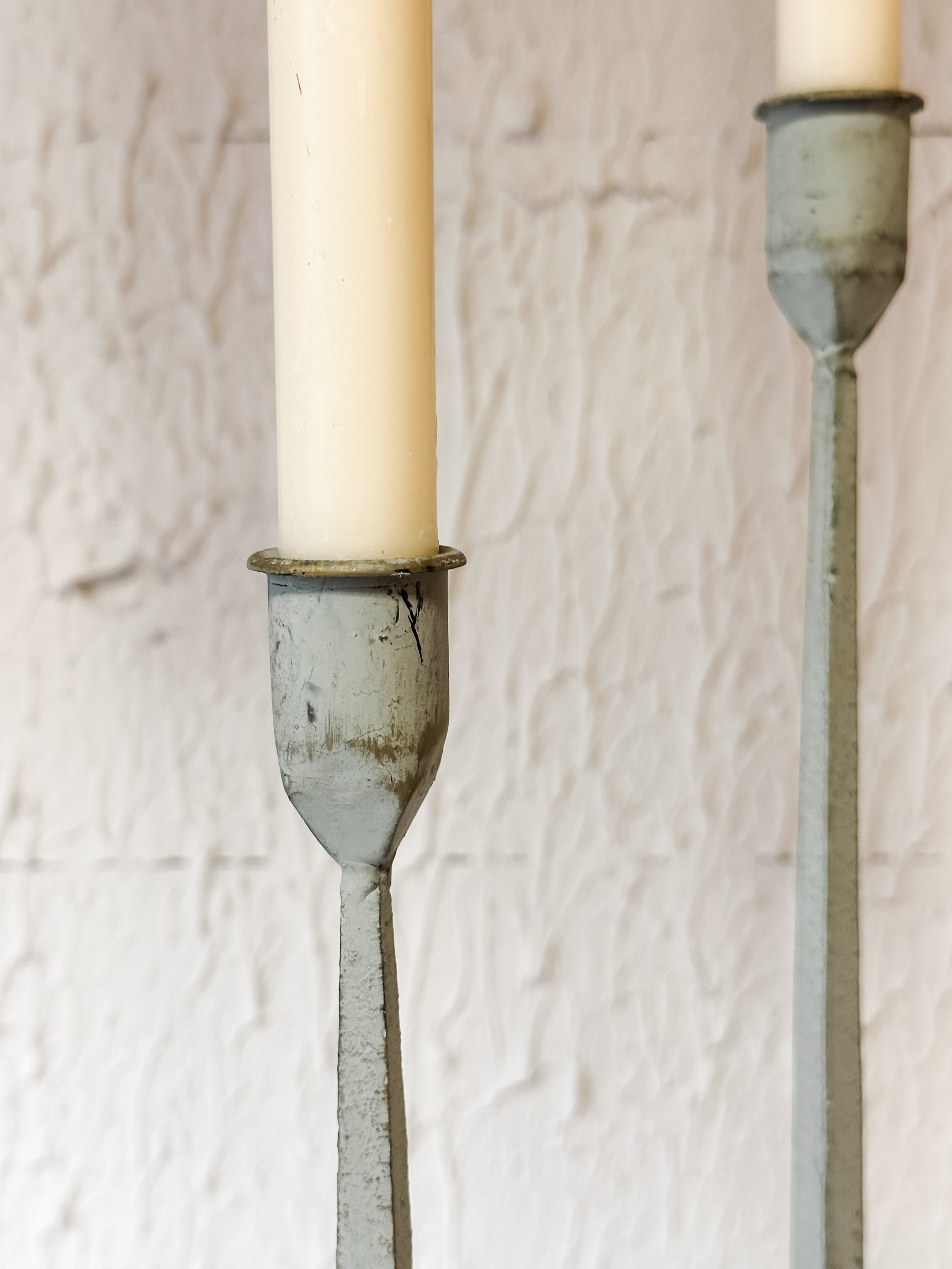 Hand Forged Metal Candle Holders, Verde Green Patina