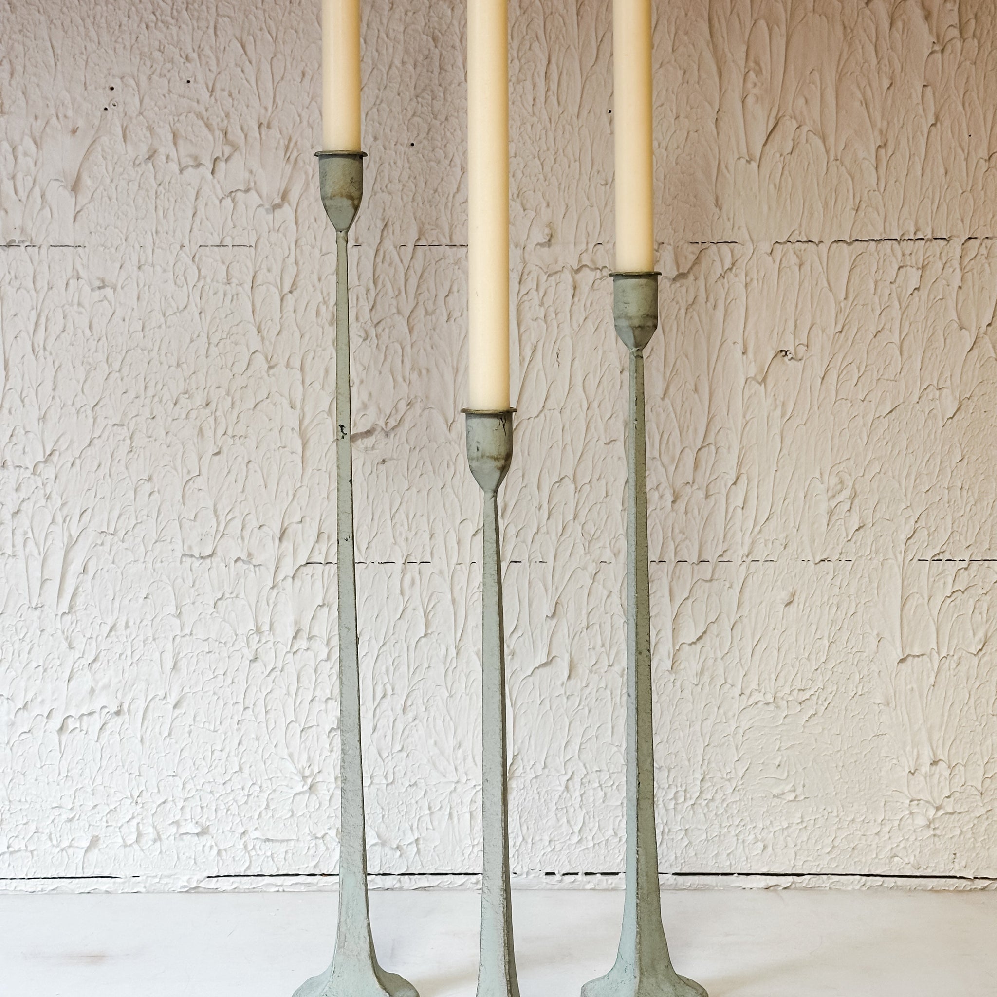 Hand Forged Metal Candle Holders, Verde Green Patina