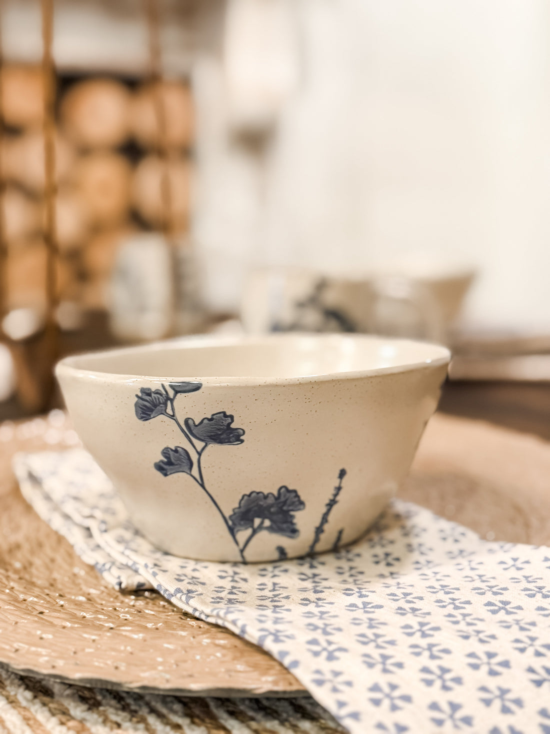 Hand-Stamped Stoneware Bowl with Botanicals, 4 Styles