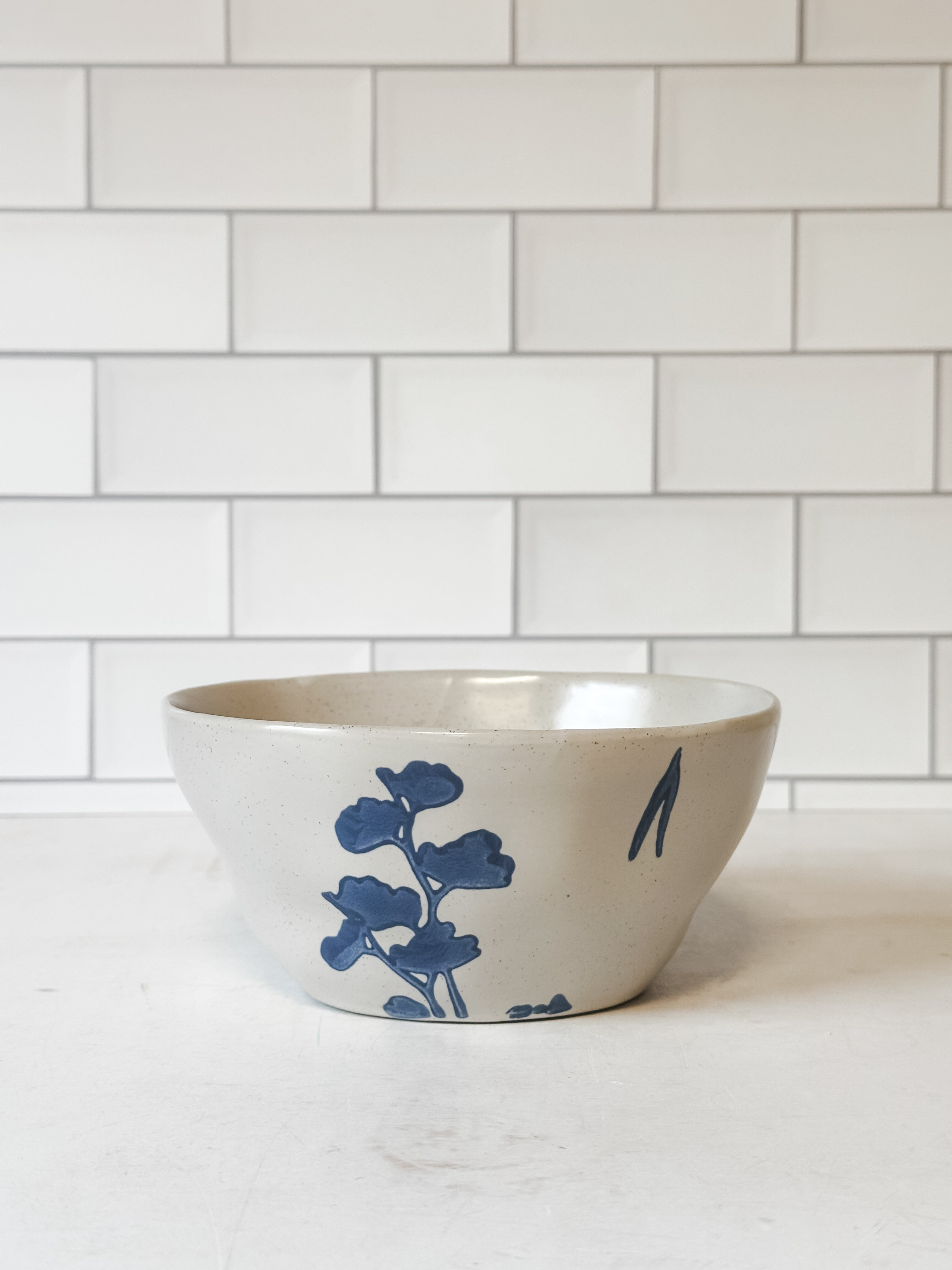 Hand-Stamped Stoneware Bowl with Botanicals, 4 Styles