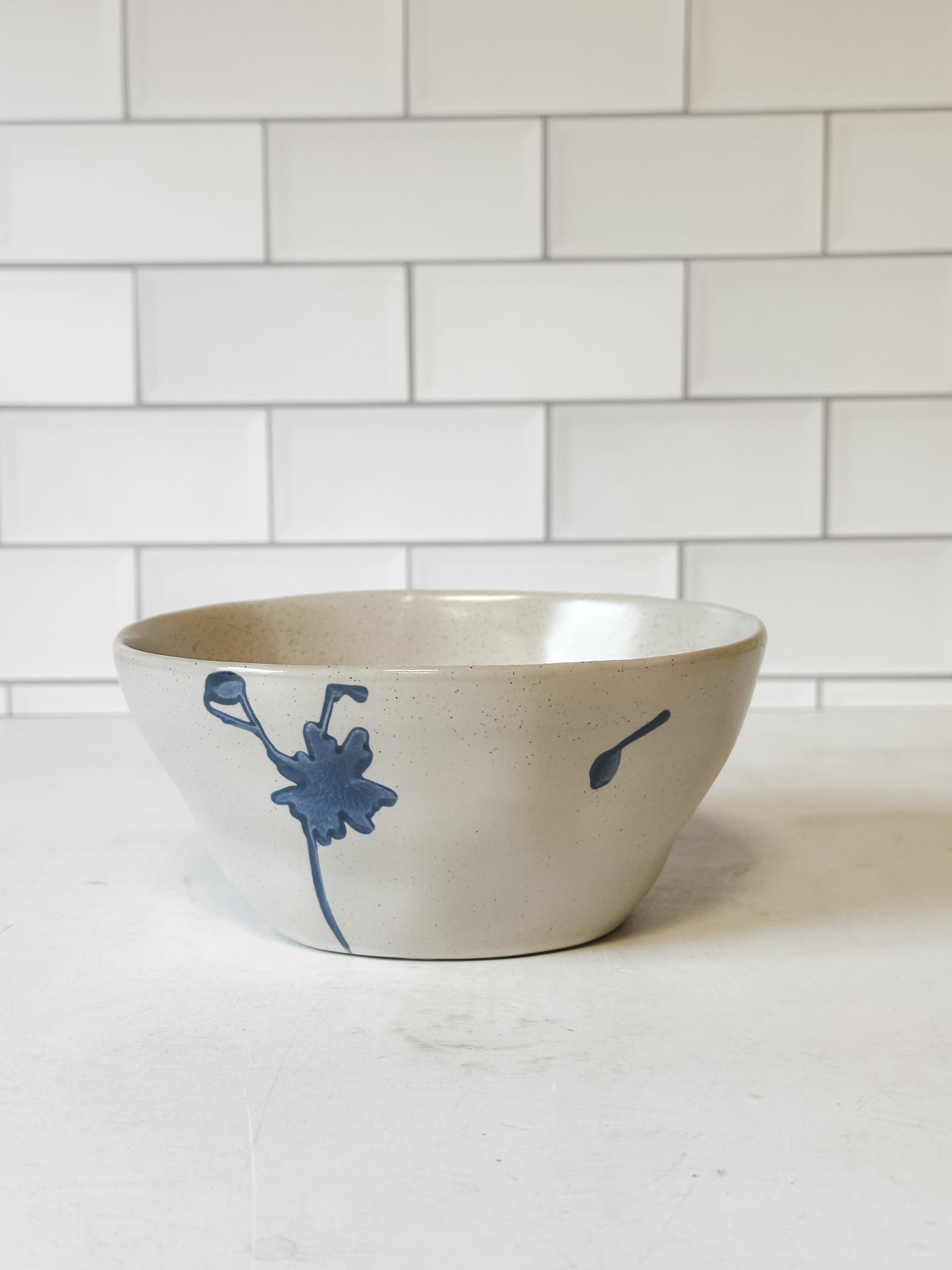 Hand-Stamped Stoneware Bowl with Botanicals, 4 Styles