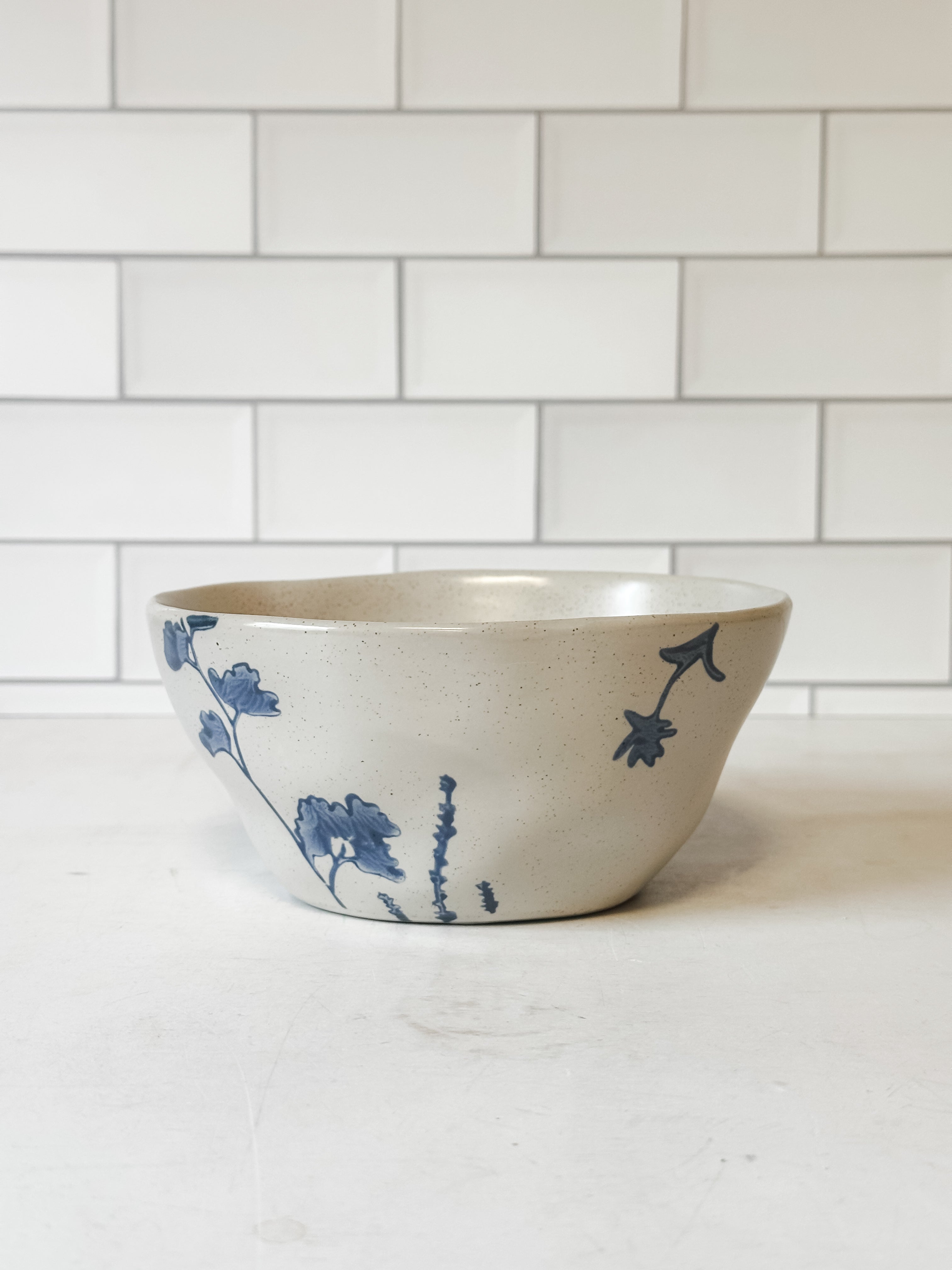 Hand-Stamped Stoneware Bowl with Botanicals, 4 Styles