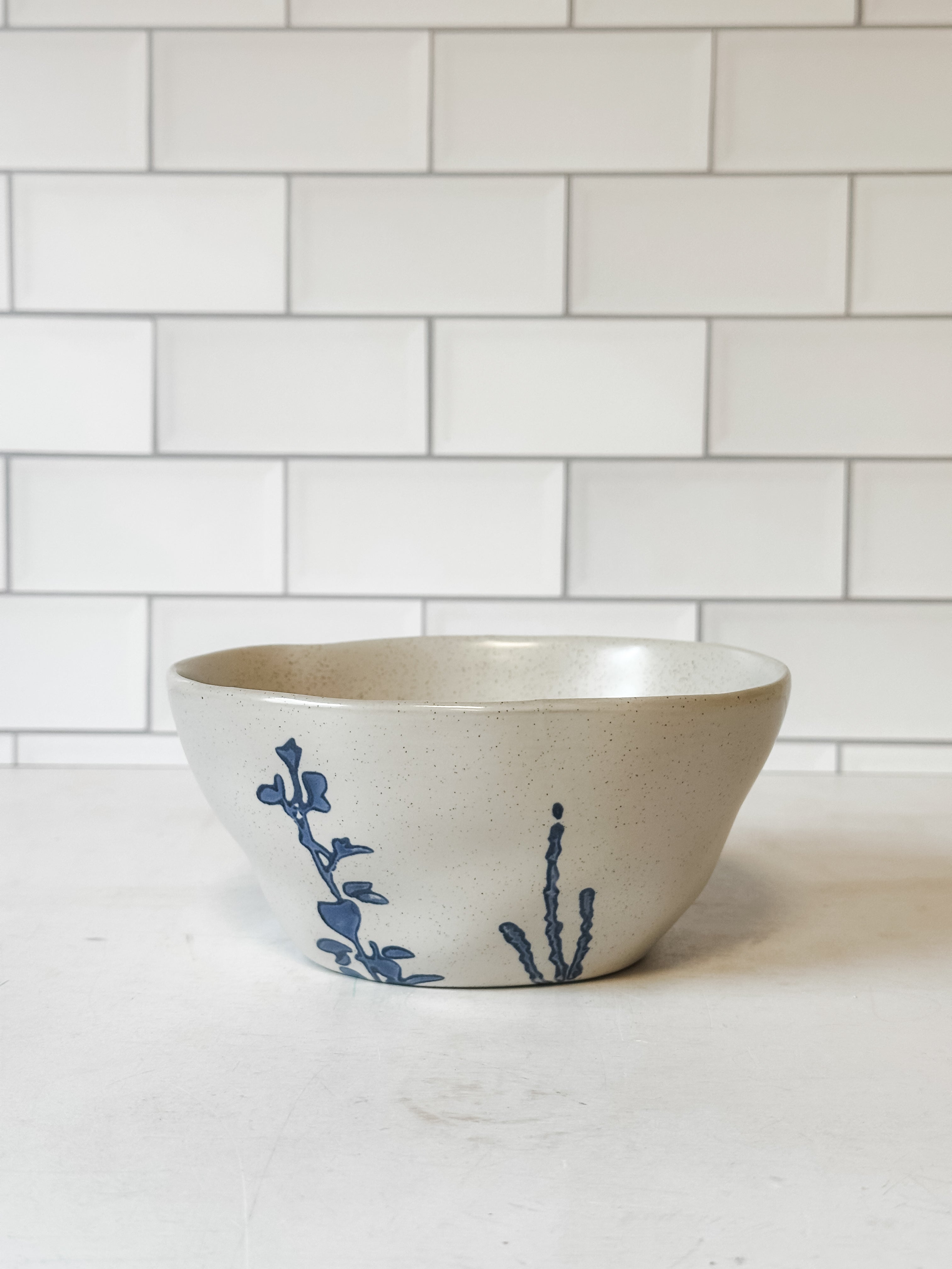 Hand-Stamped Stoneware Bowl with Botanicals, 4 Styles