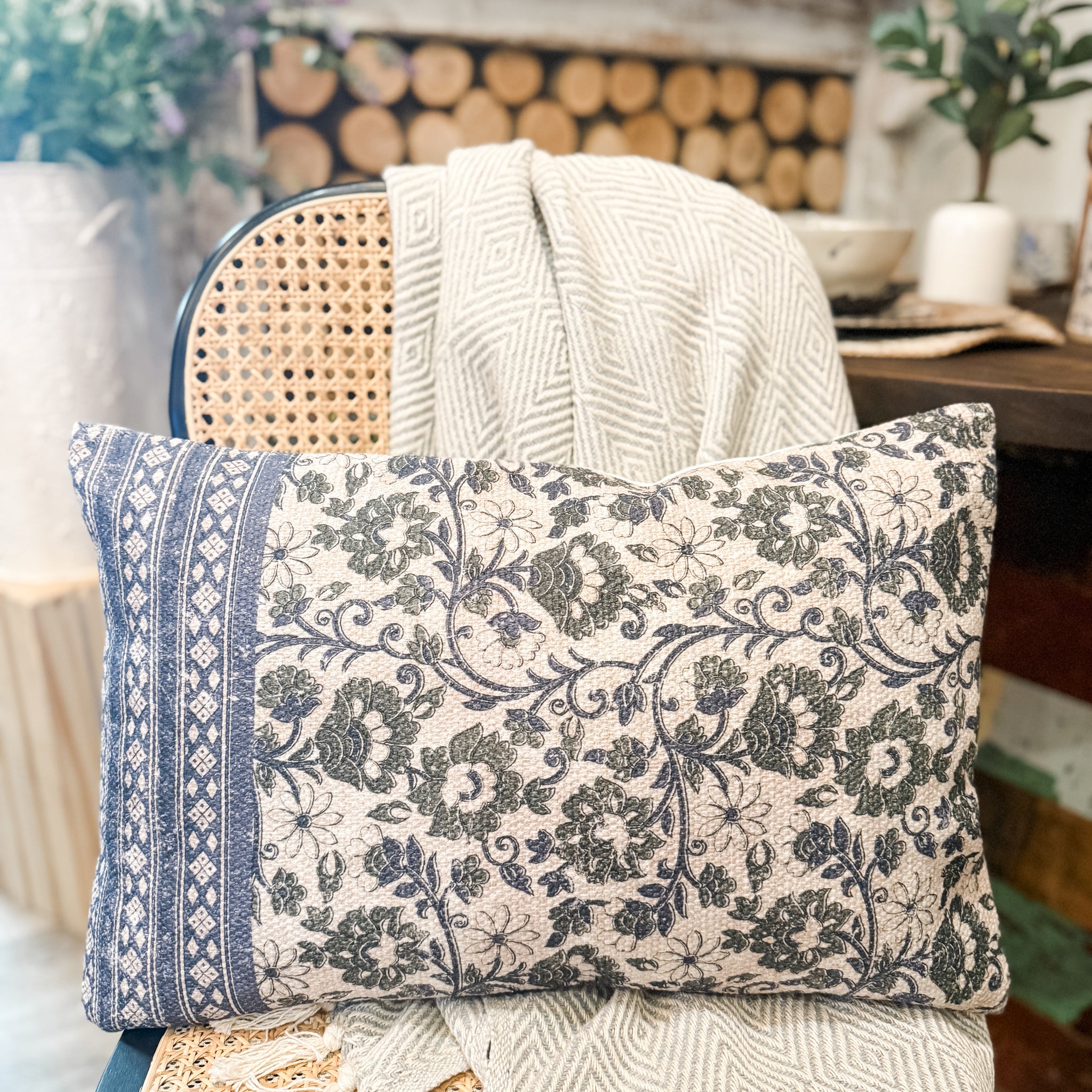 Spring Floral Cotton Lumbar Pillow