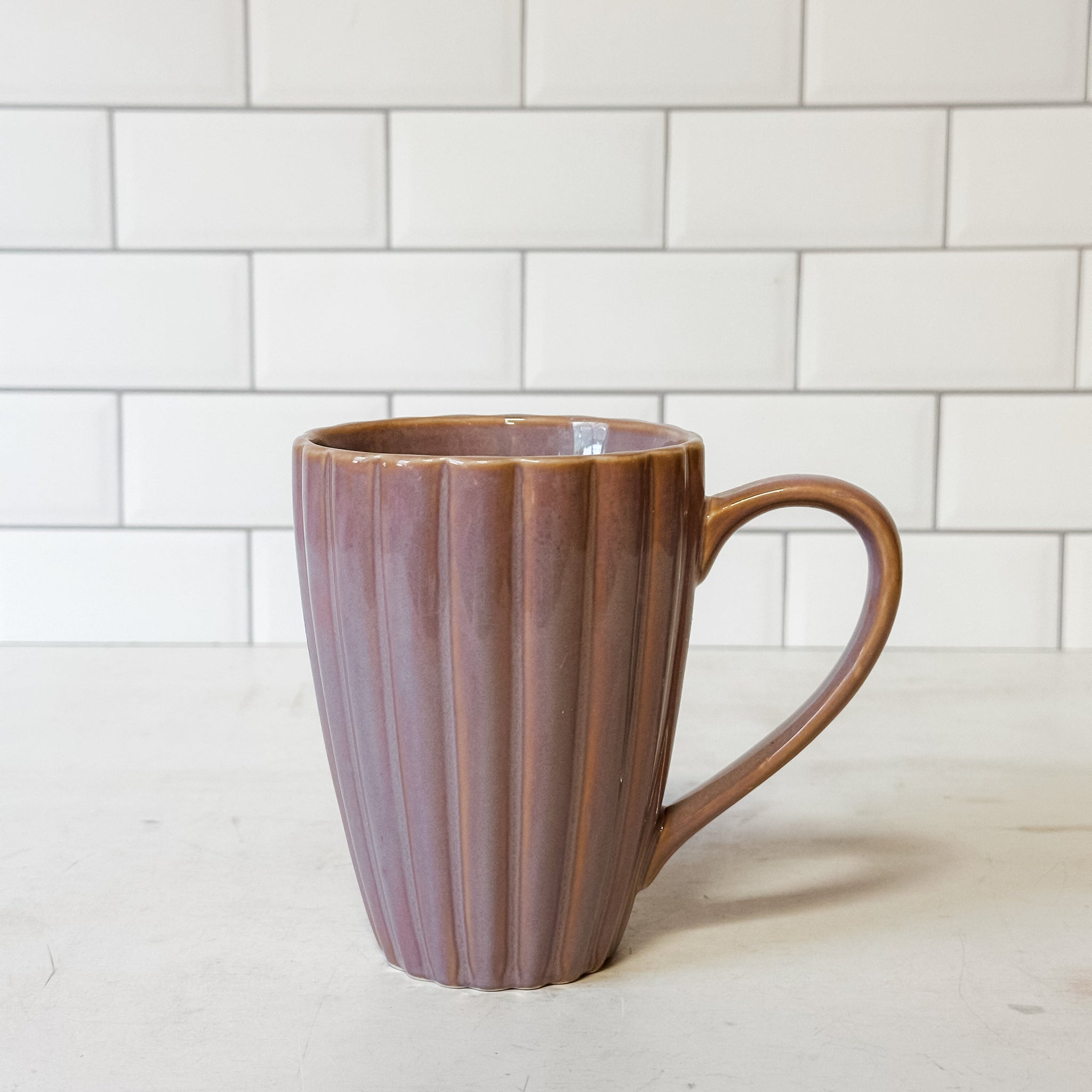 Lavender Stoneware Ribbed Mug