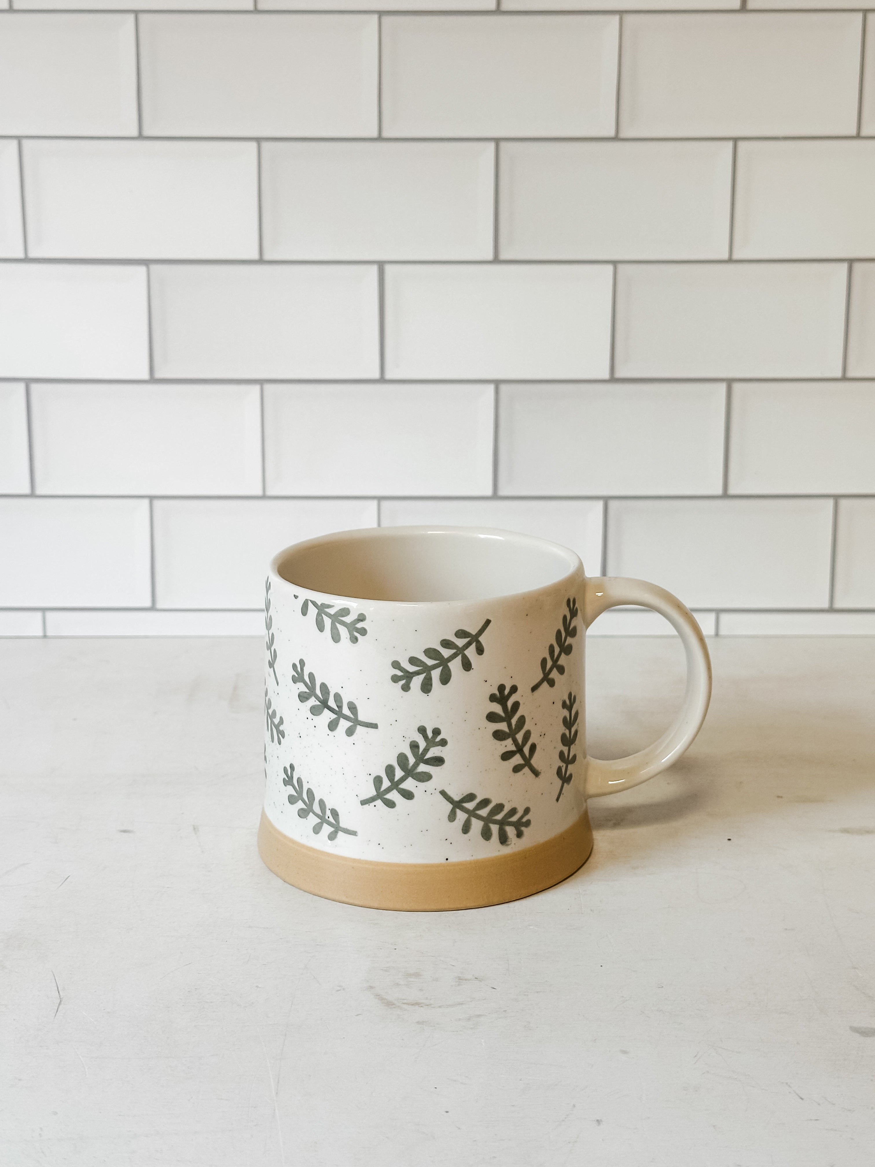 Leafy Green Stoneware Mugs