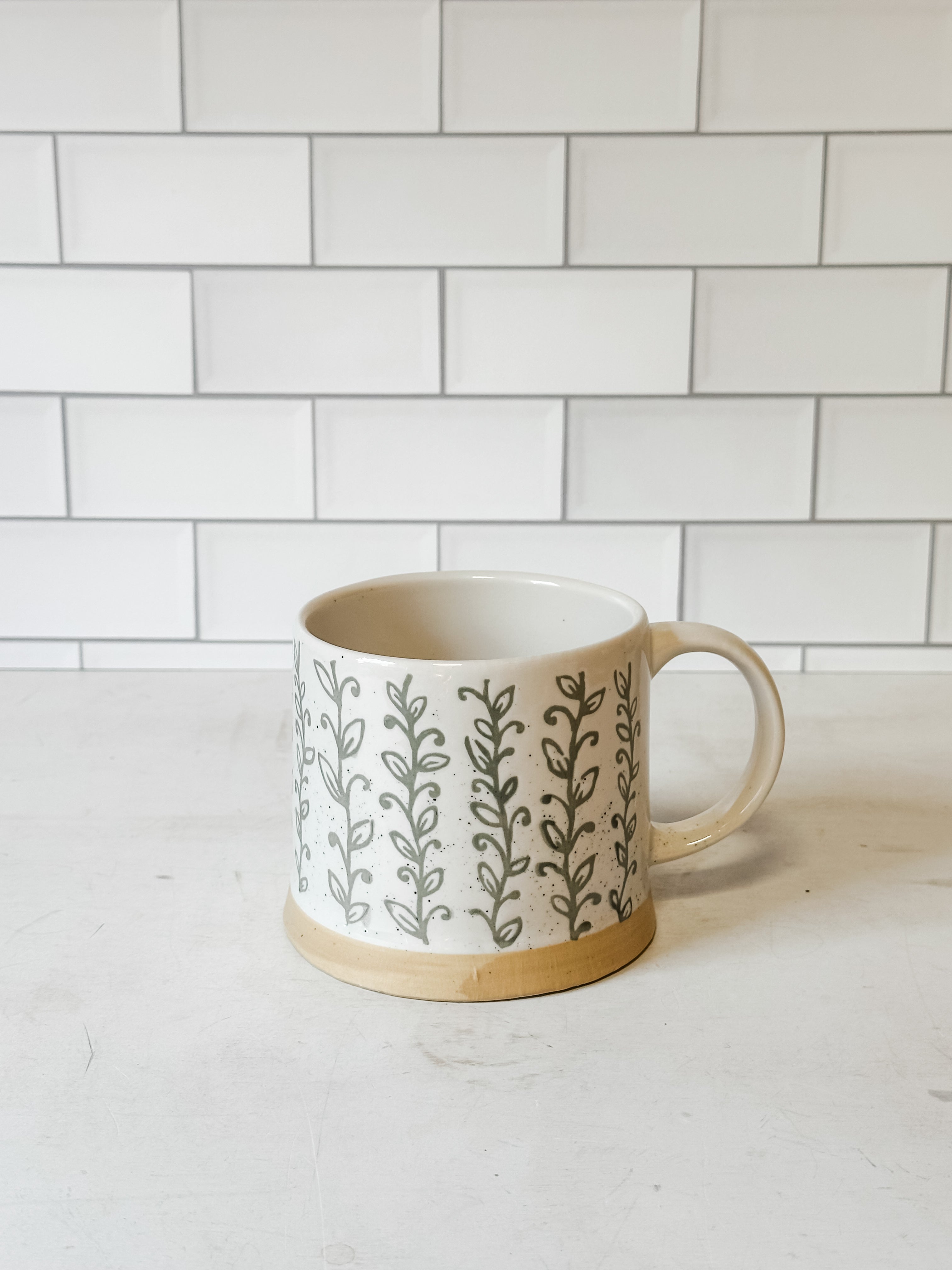 Leafy Green Stoneware Mugs