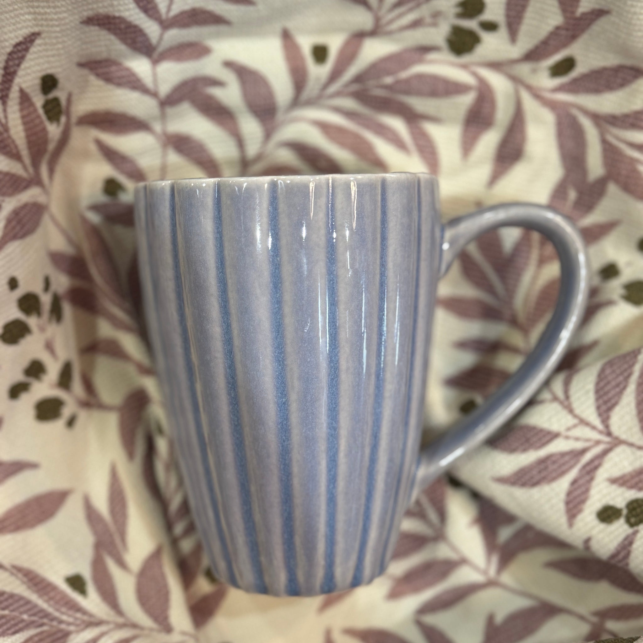 Light Blue Stoneware Ribbed Mug