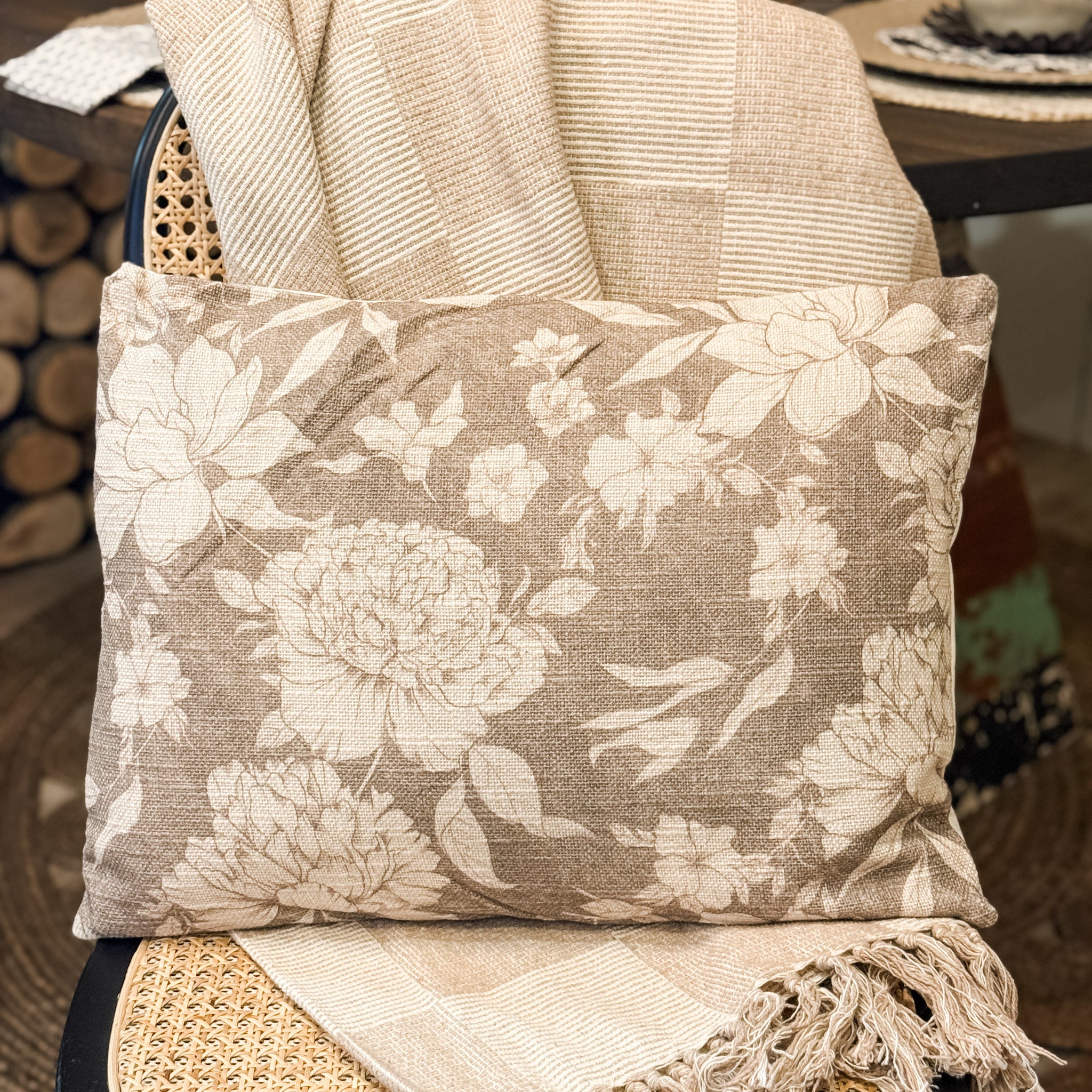 Sepia Floral Lumbar Pillow
