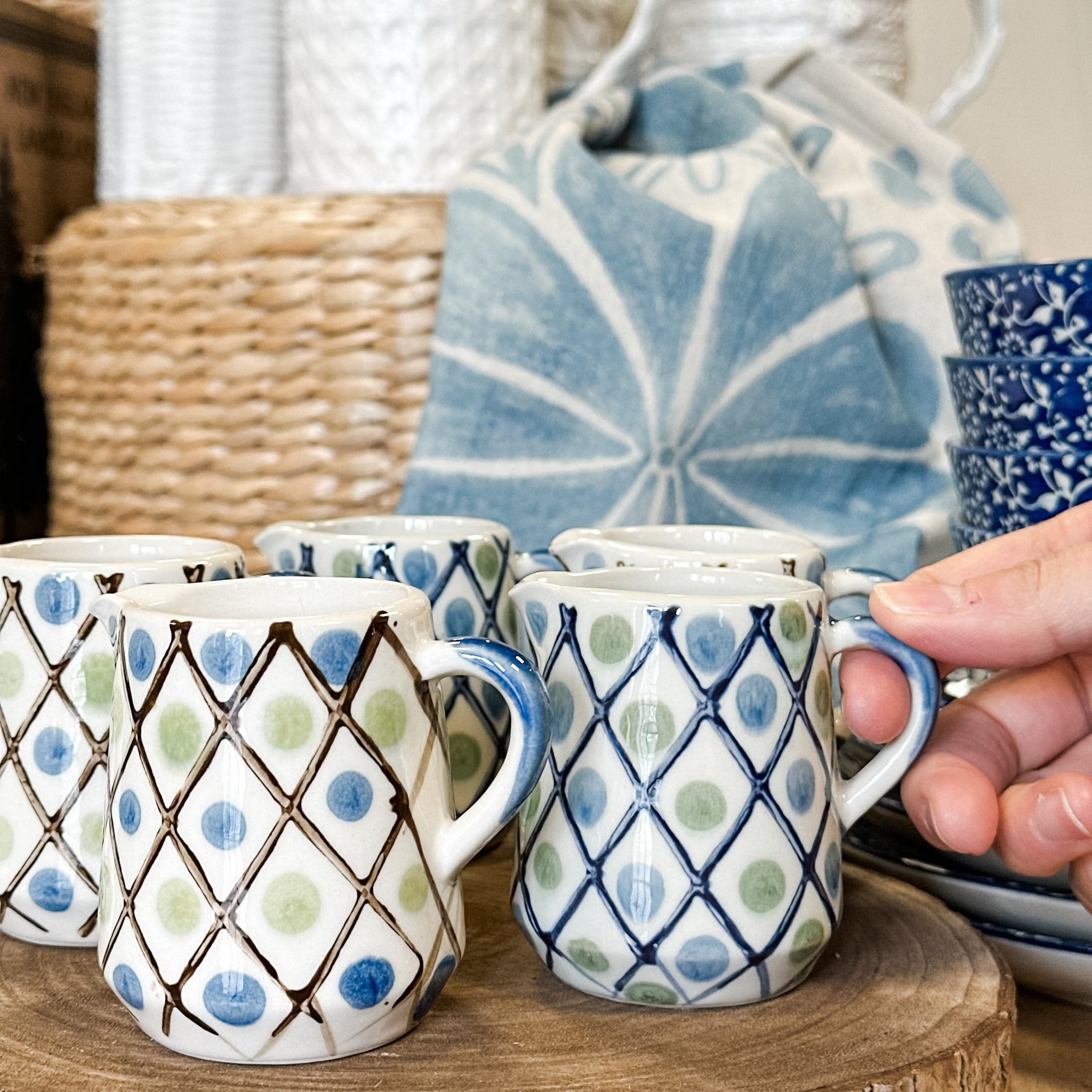 Hand-Painted Stoneware Creamer, 2 Styles