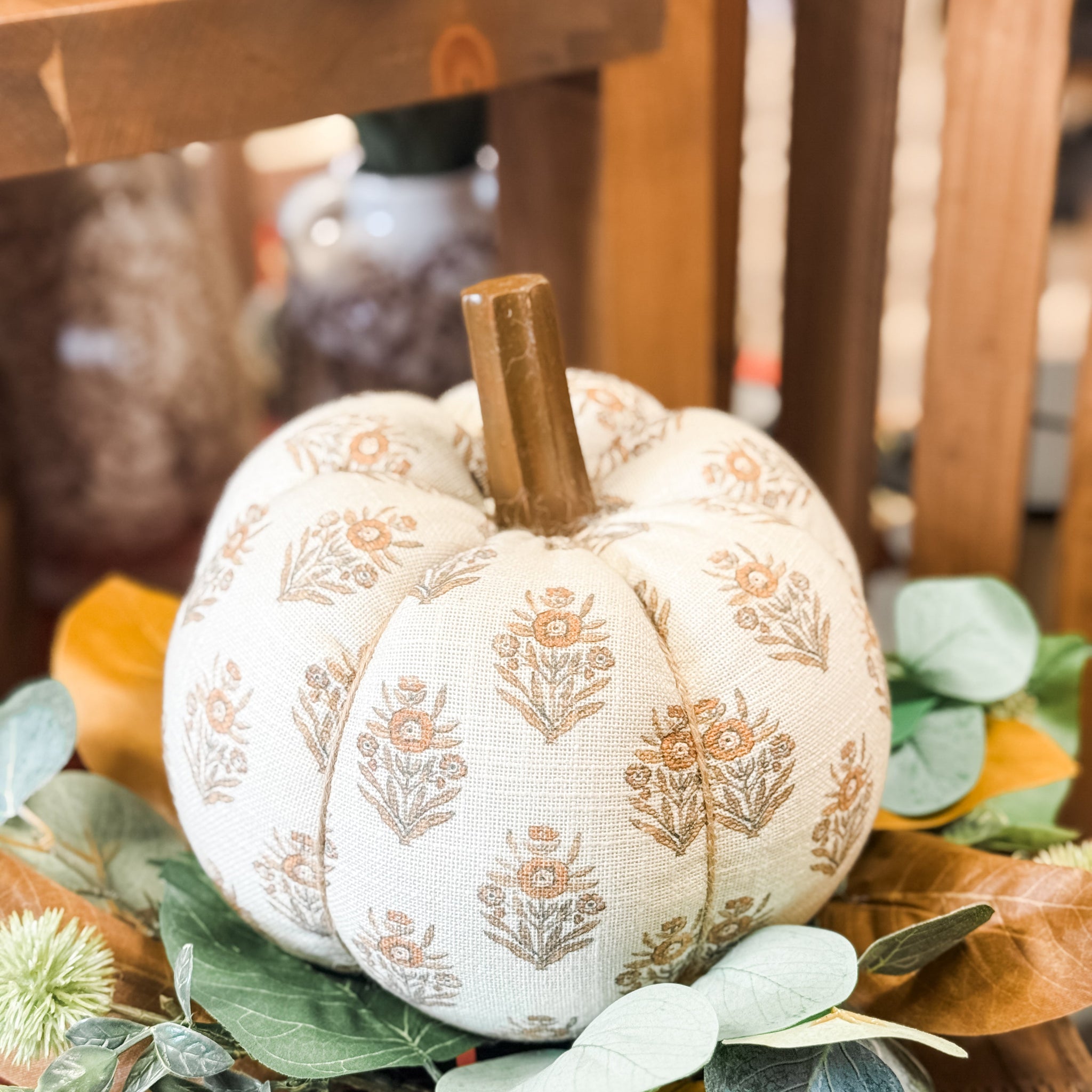 Rust & Cream Block Print Pumpkin