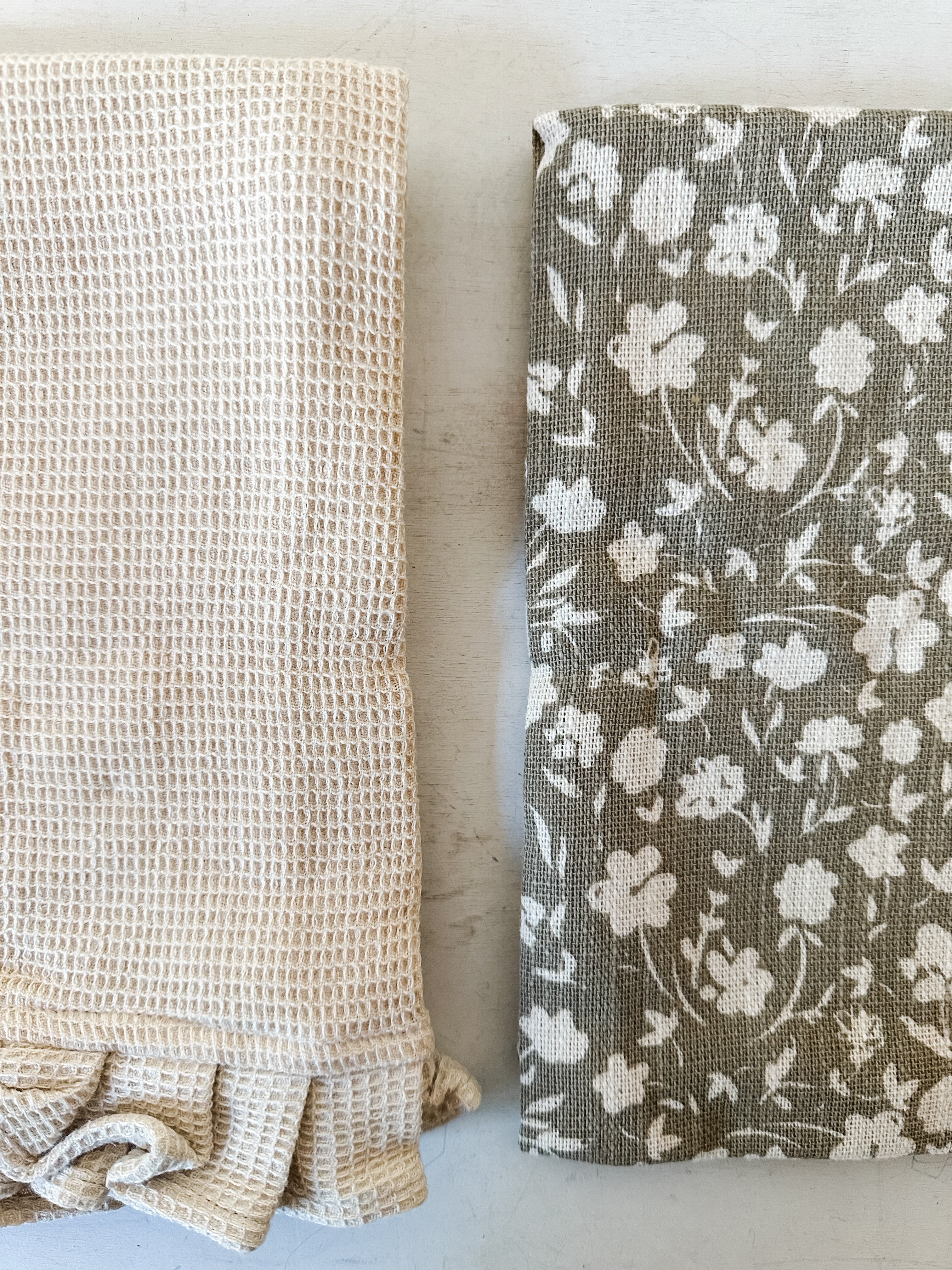 Cotton Slub Printed & Cotton Waffle Tea Towels, Set of 2
