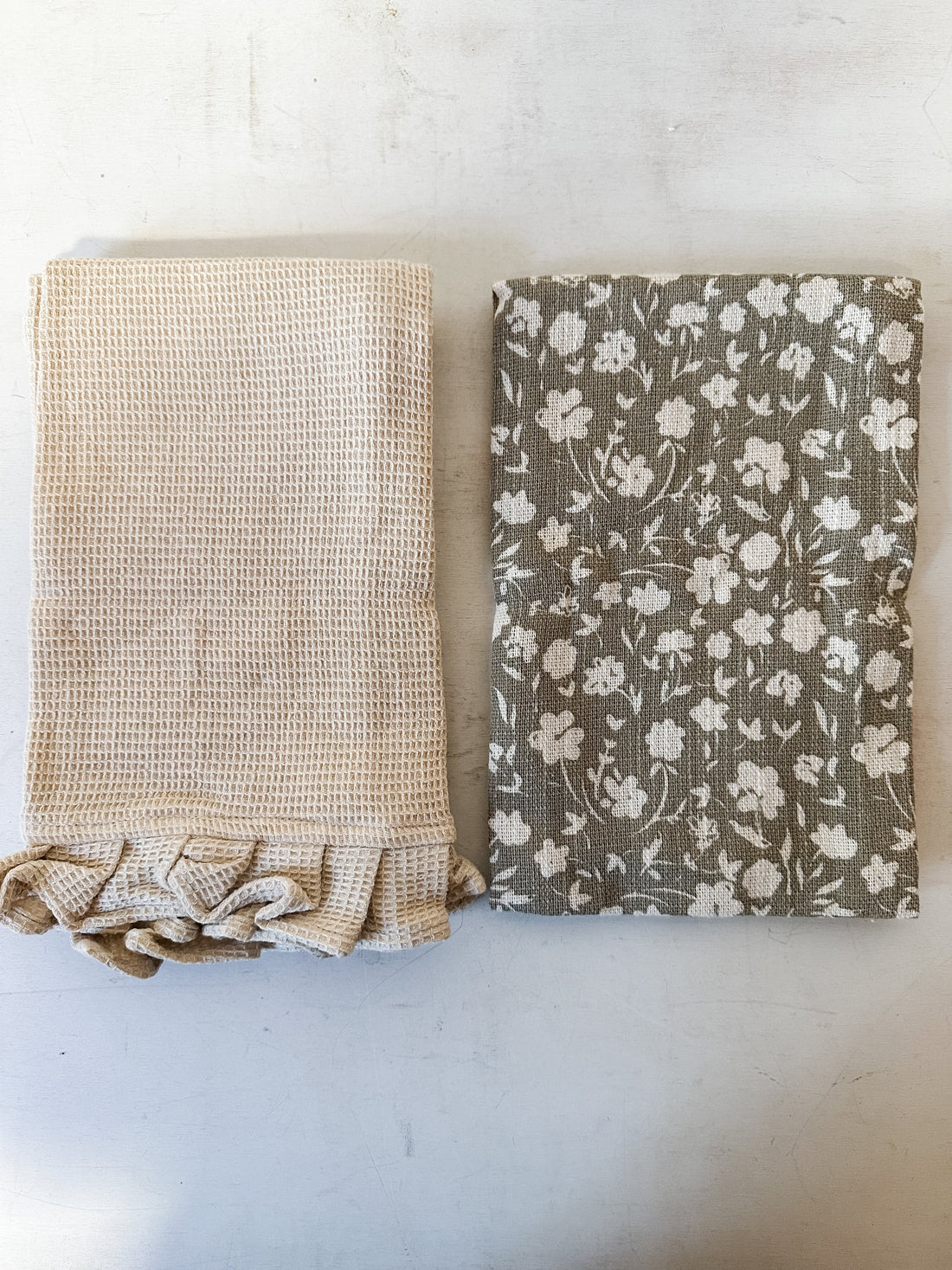 Cotton Slub Printed & Cotton Waffle Tea Towels, Set of 2