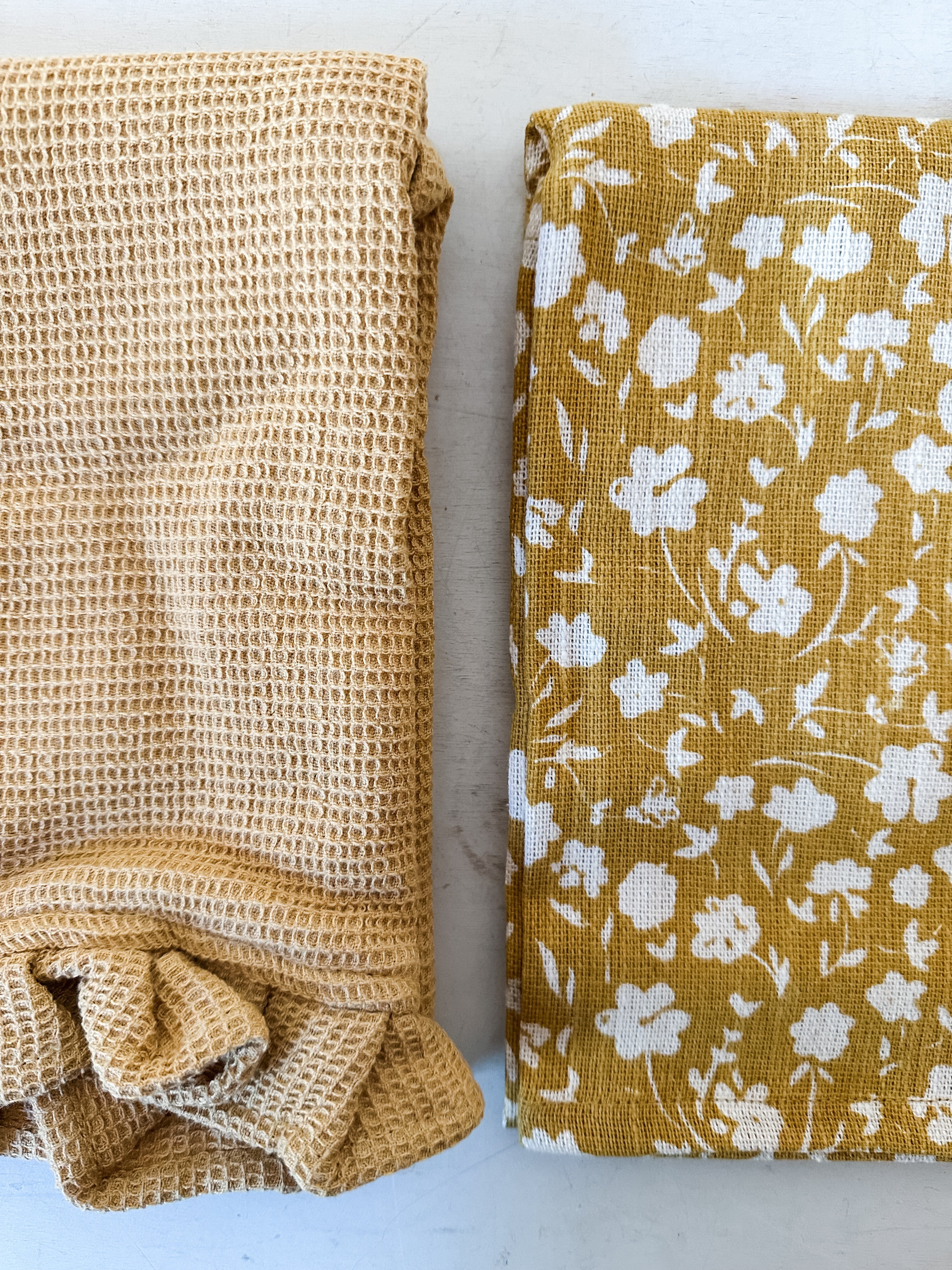 Cotton Slub Printed & Cotton Waffle Tea Towels, Set of 2