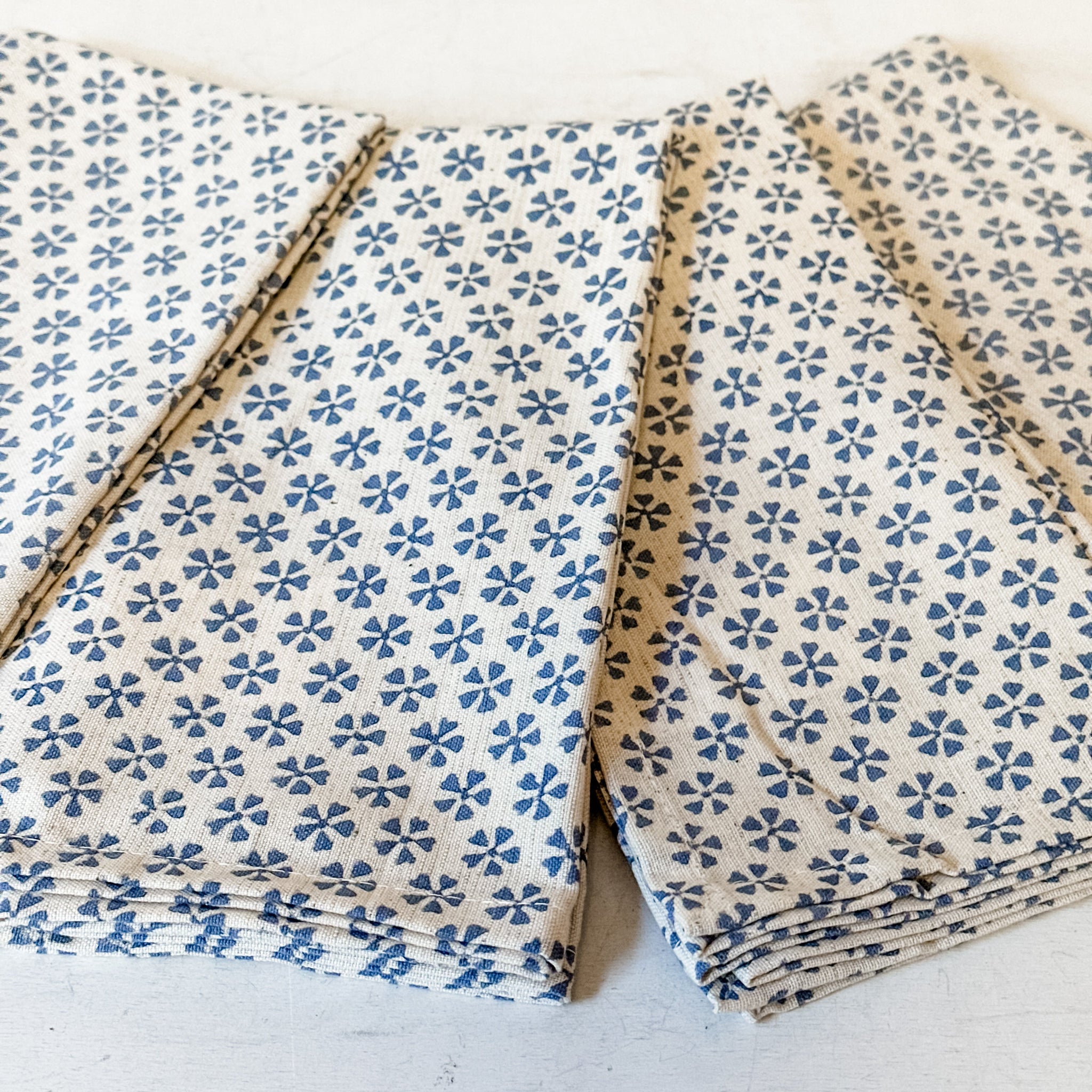 Cotton & Linen Napkins With Block Print Pattern, Set of 4