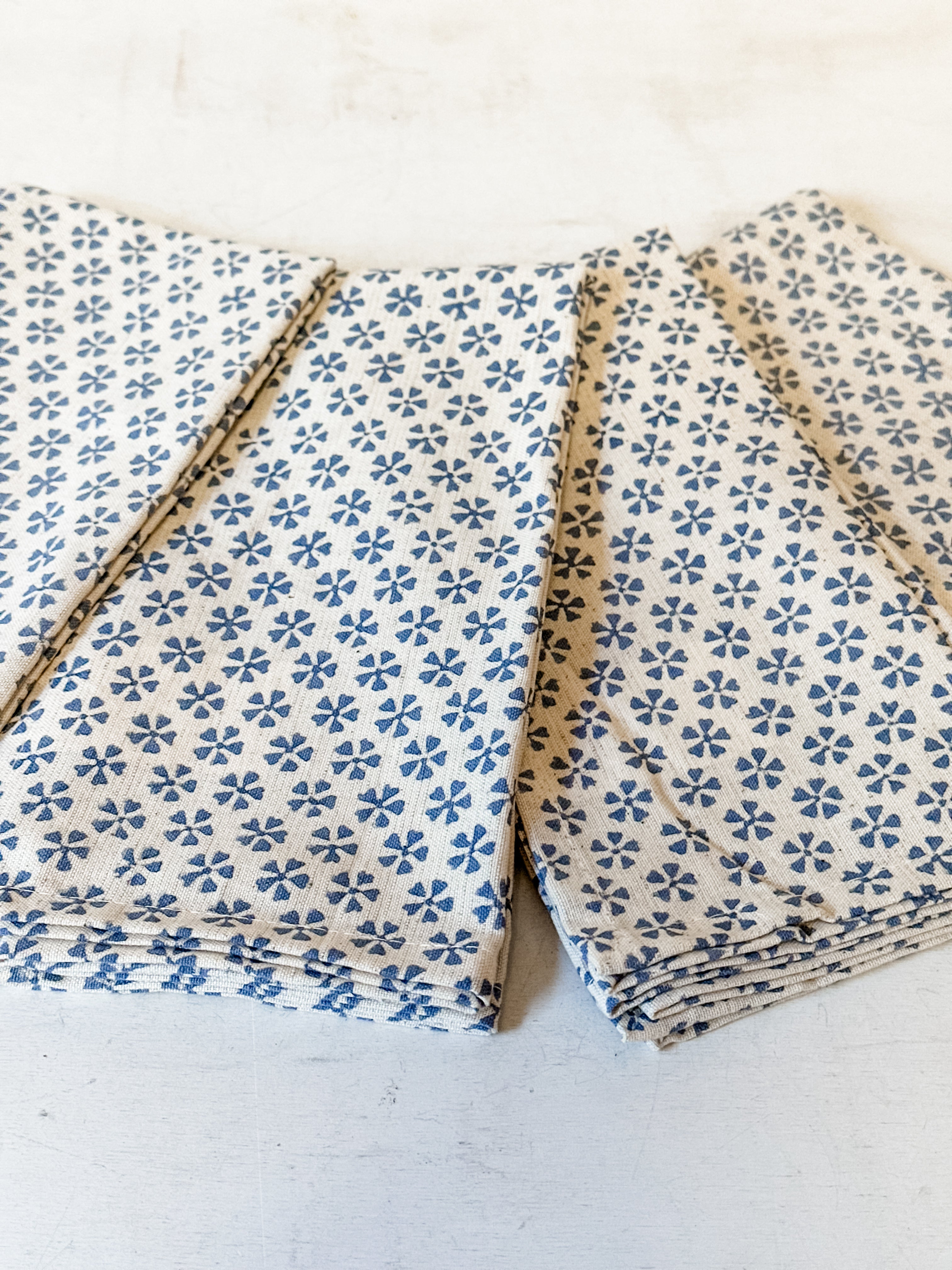 Cotton & Linen Napkins With Block Print Pattern, Set of 4