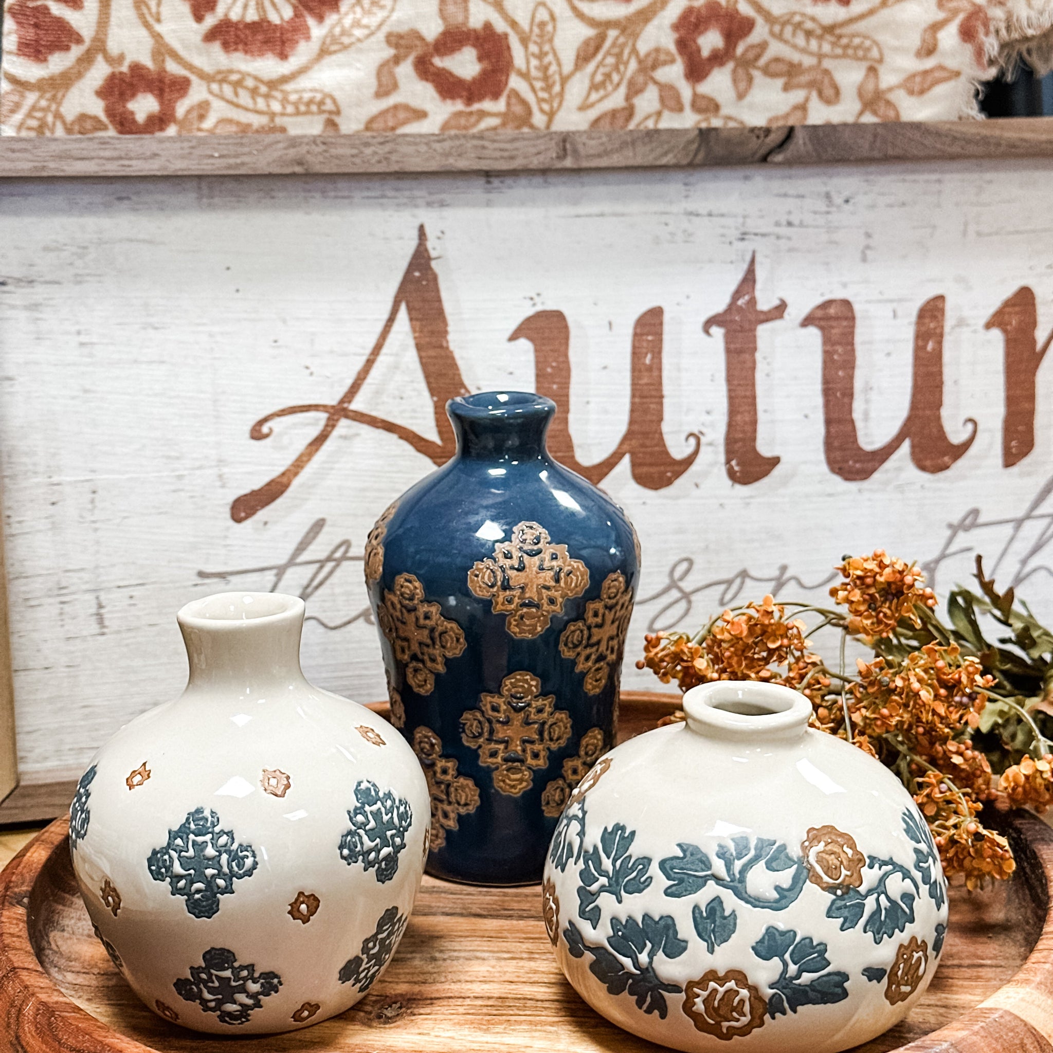 Blue Floral Motif Vase