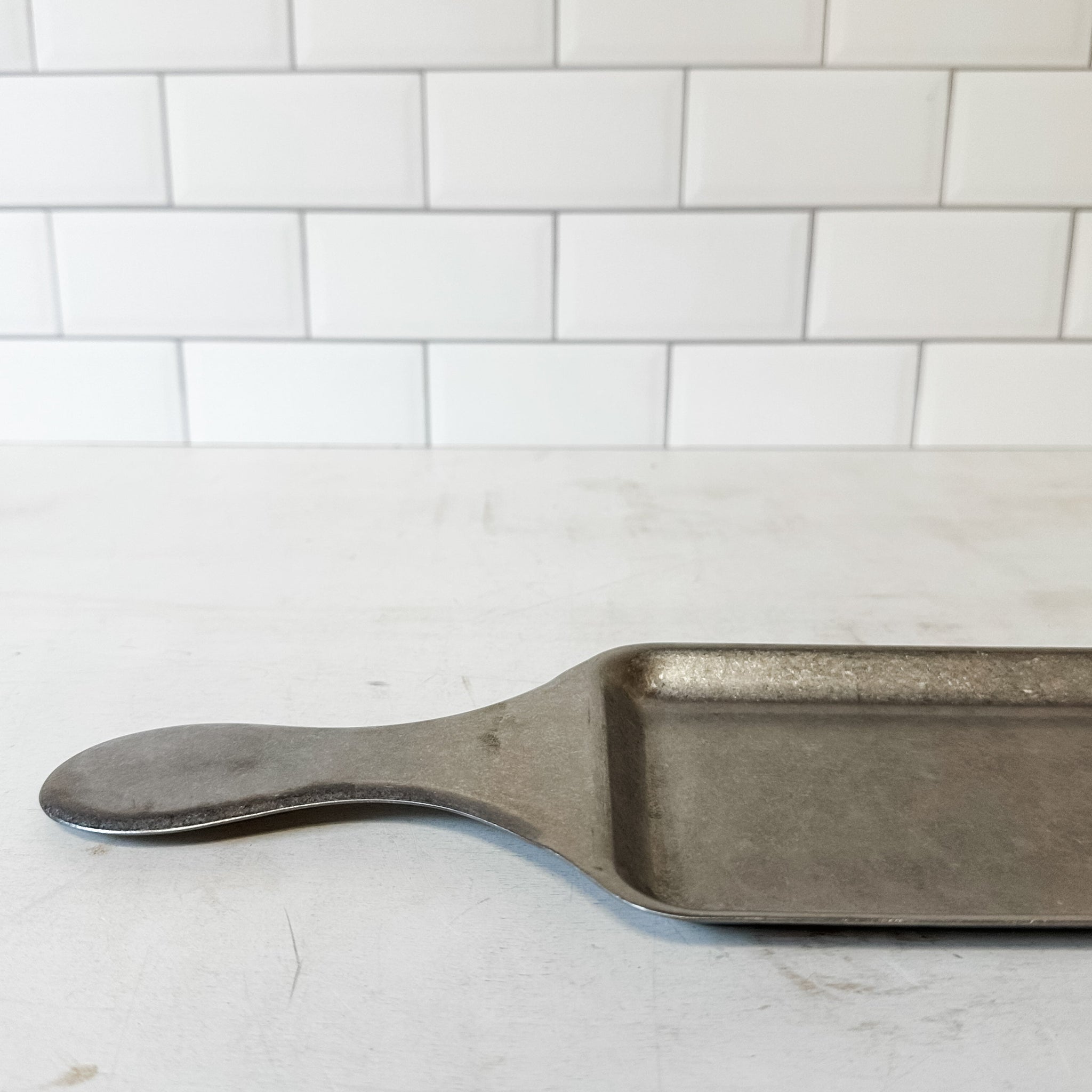 Stainless Steel Serving Tray With Handle, Brushed Pewter Finish