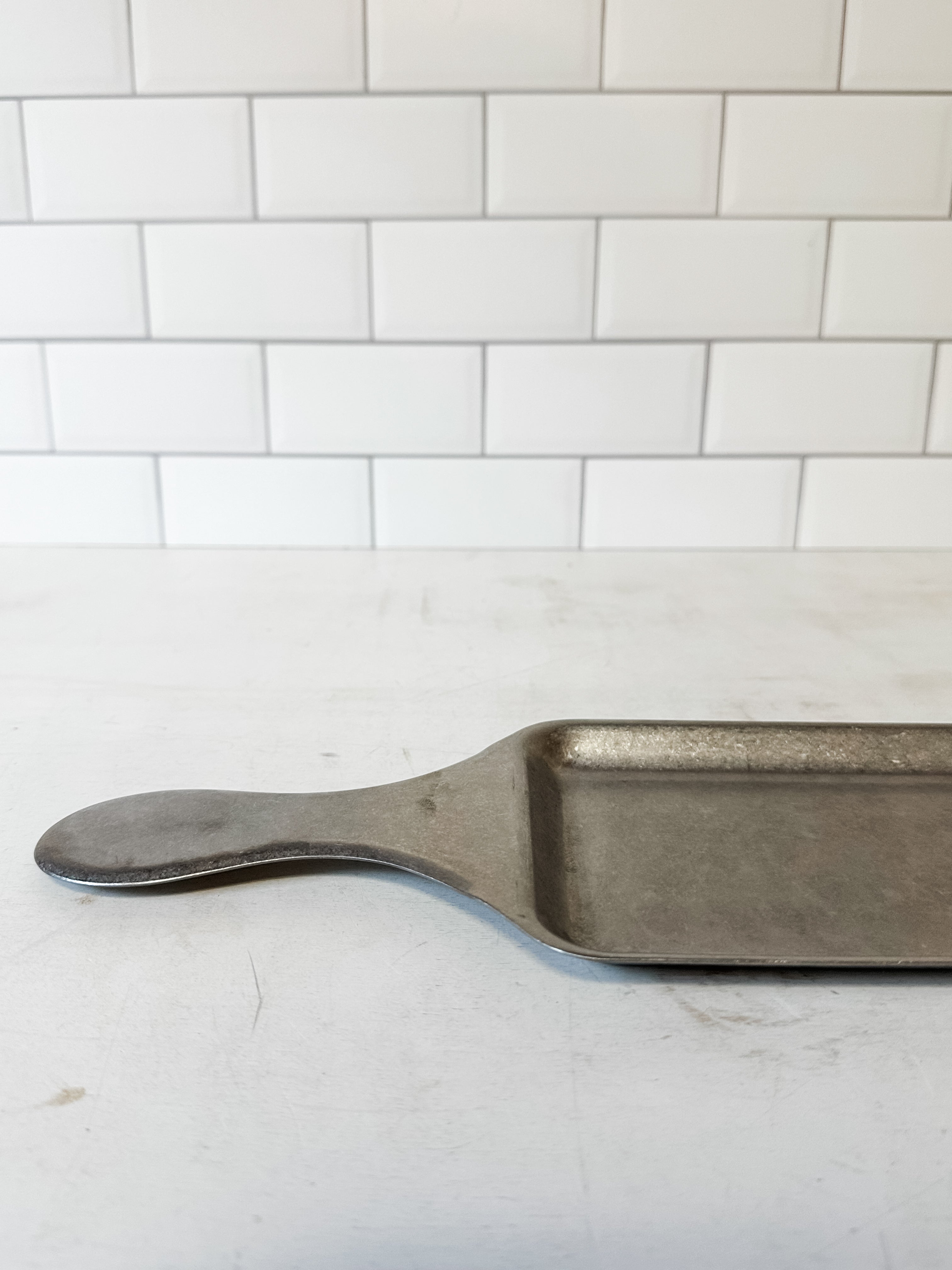 Stainless Steel Serving Tray With Handle, Brushed Pewter Finish