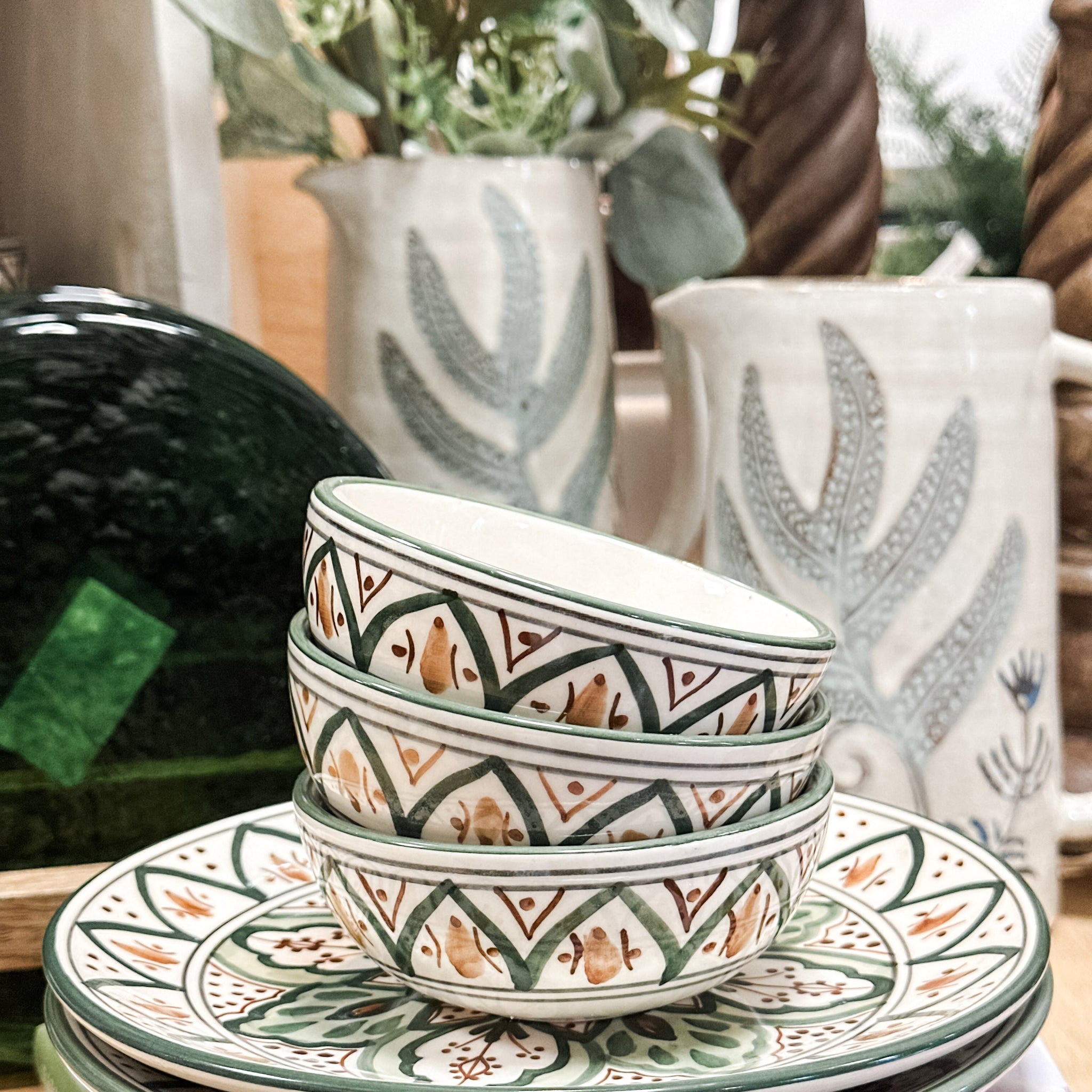 Stoneware Green Botanical Bowl, 4"