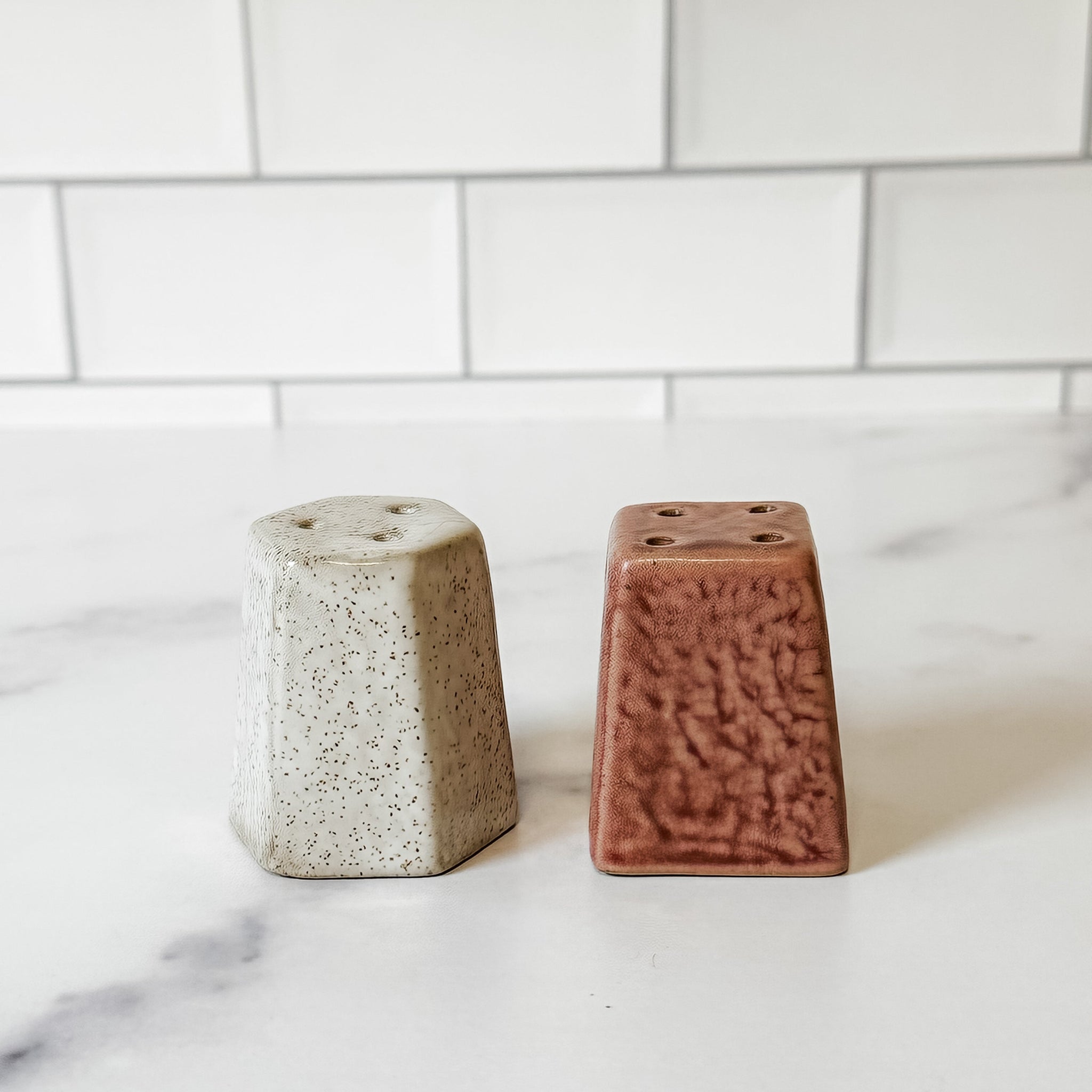 Stoneware Salt & Pepper Shakers, Set of 2 (Each One Will Vary)