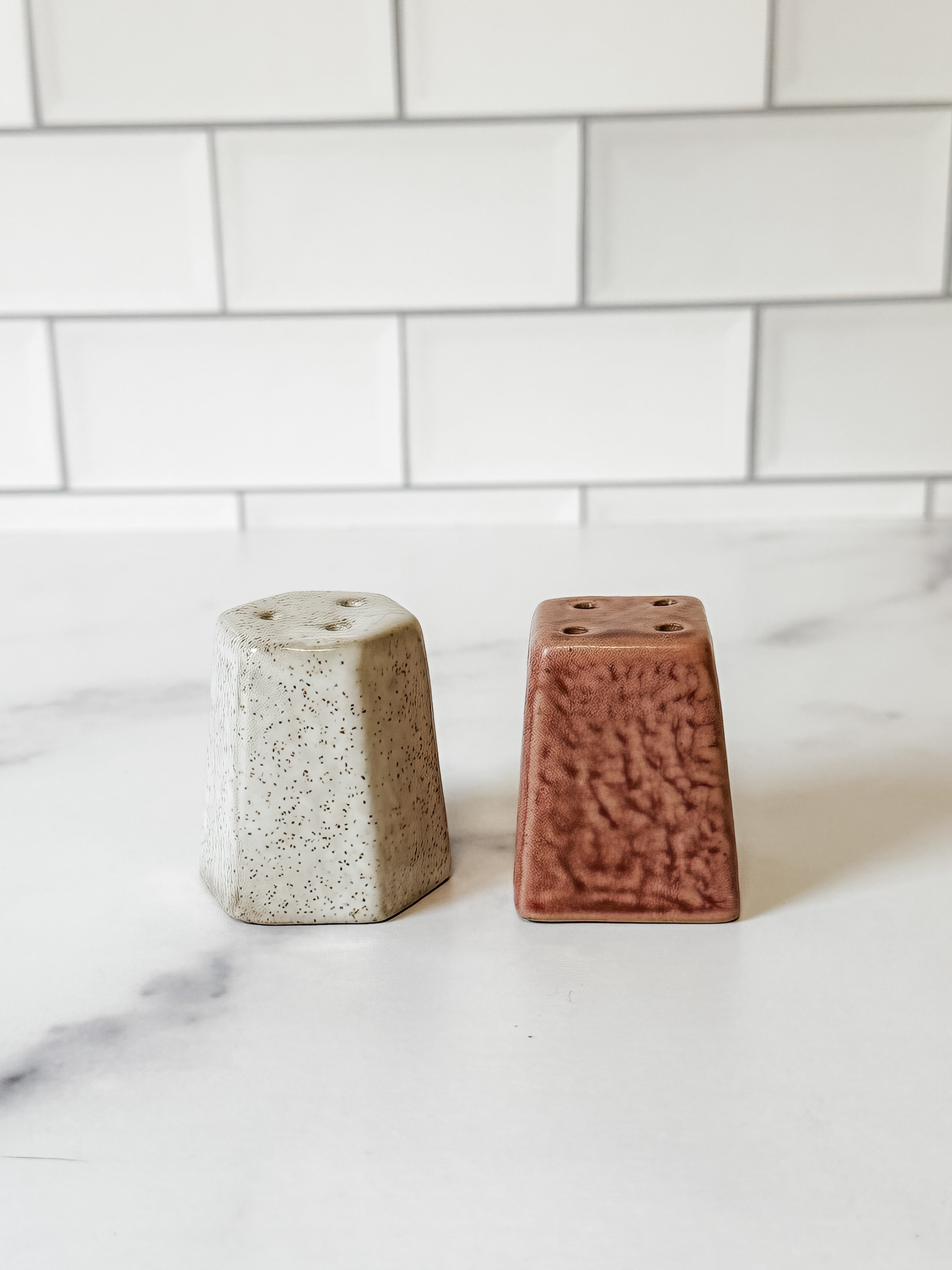 Stoneware Salt & Pepper Shakers, Set of 2 (Each One Will Vary)