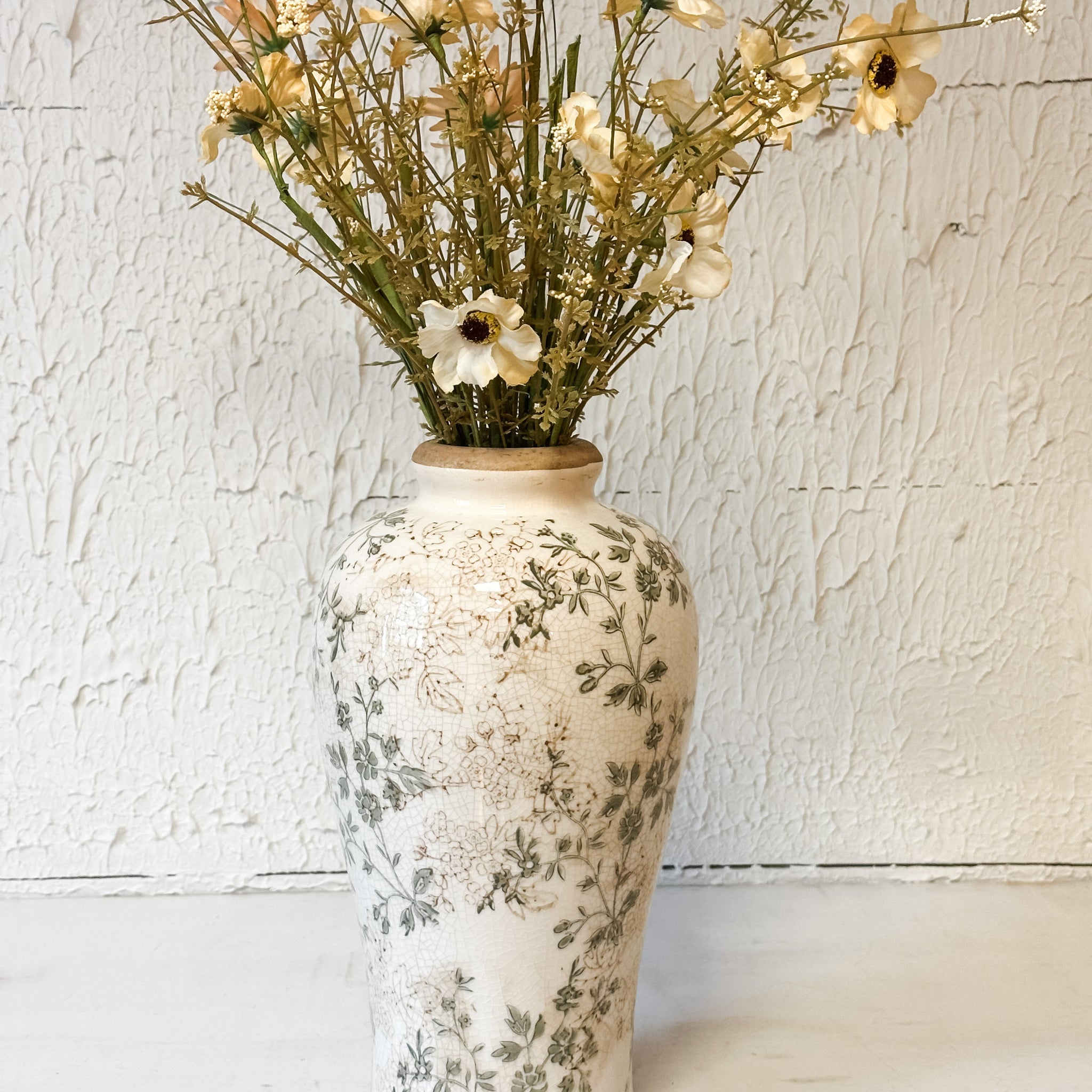 Taupe & Green Floral Vase