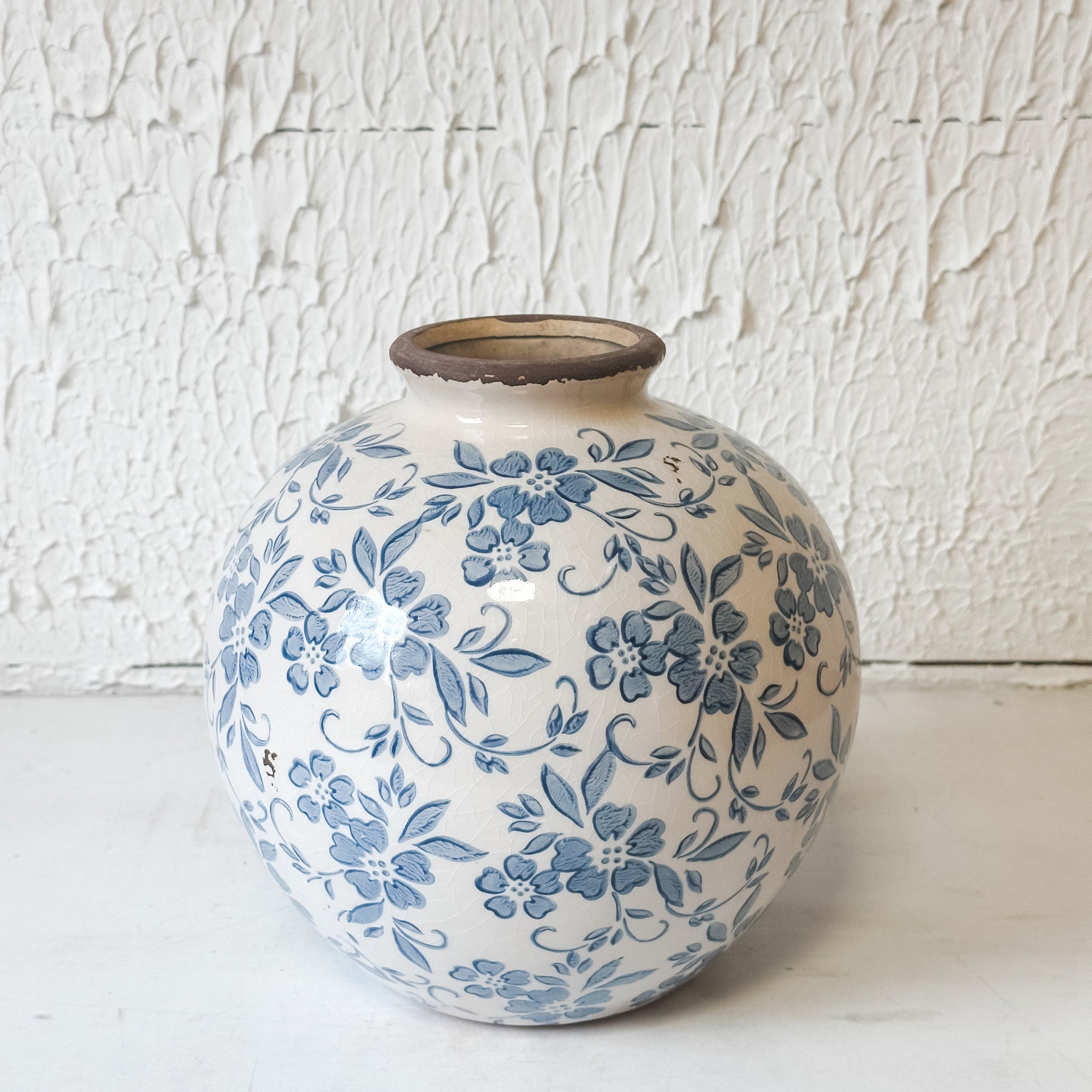 Terracotta Vase with Transferware Pattern