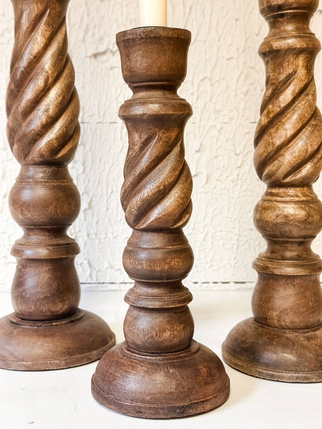Twisted Wooden Candle Taper Holders