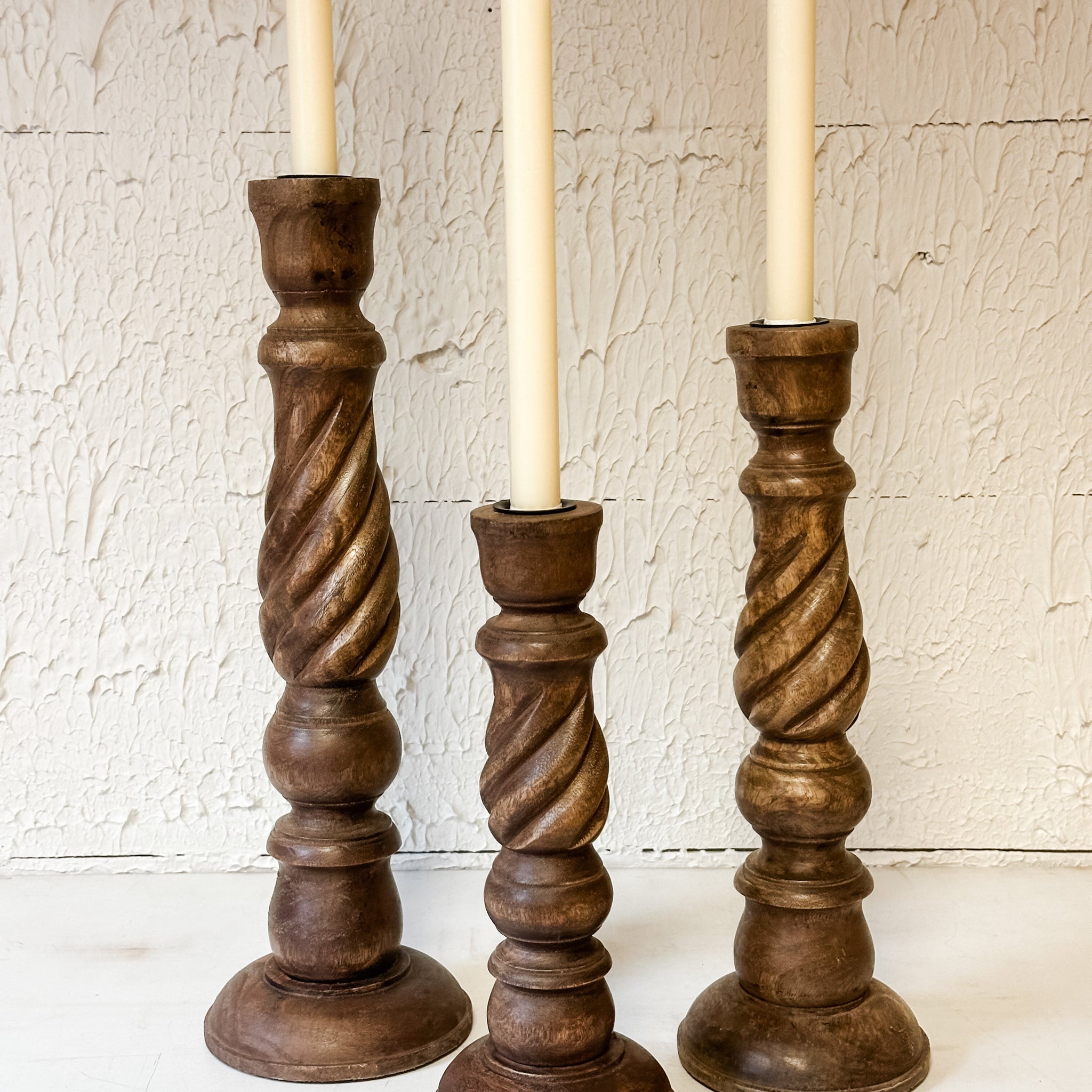 Twisted Wooden Candle Taper Holders