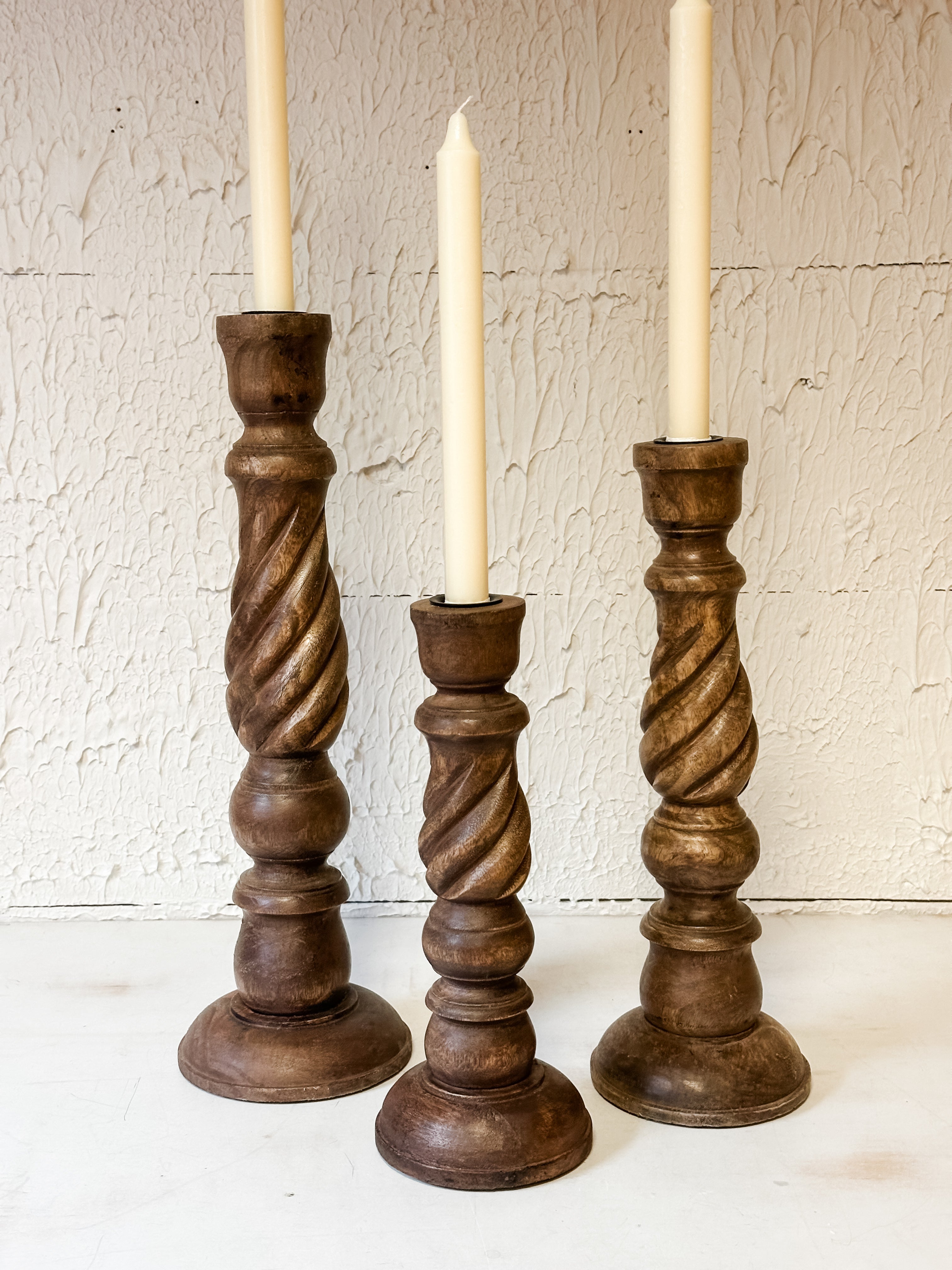 Twisted Wooden Candle Taper Holders