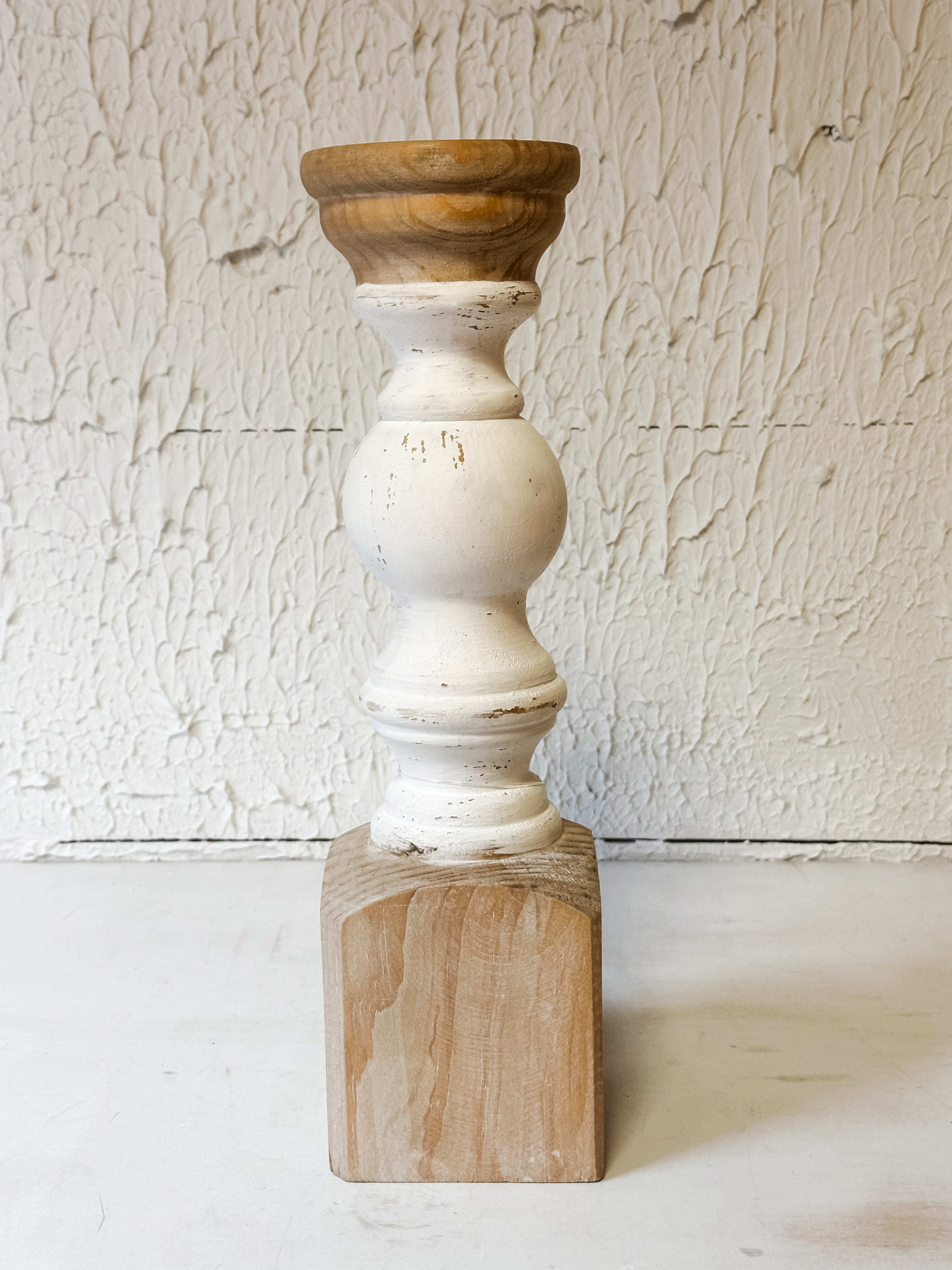 White Painted Candle Pillar Holder