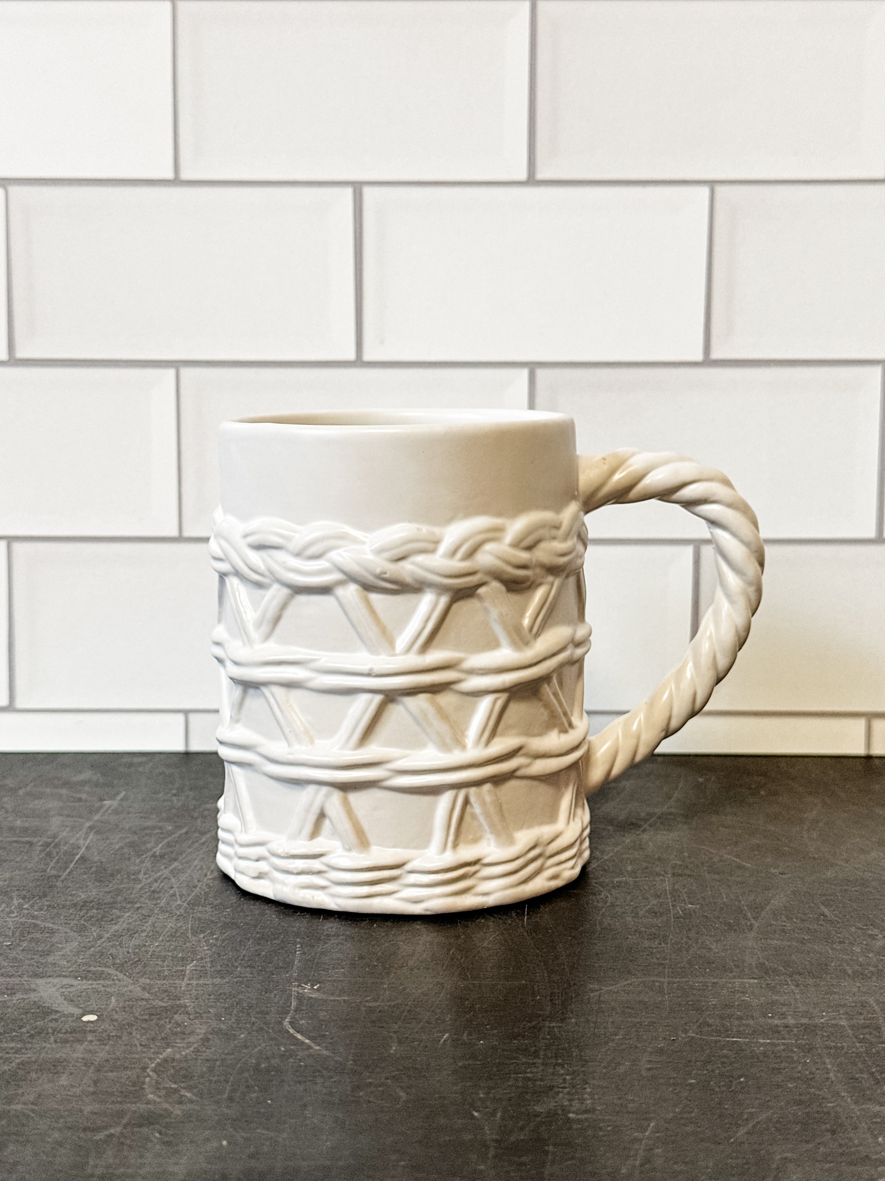 Woven Stoneware Mugs, 4 Patterns