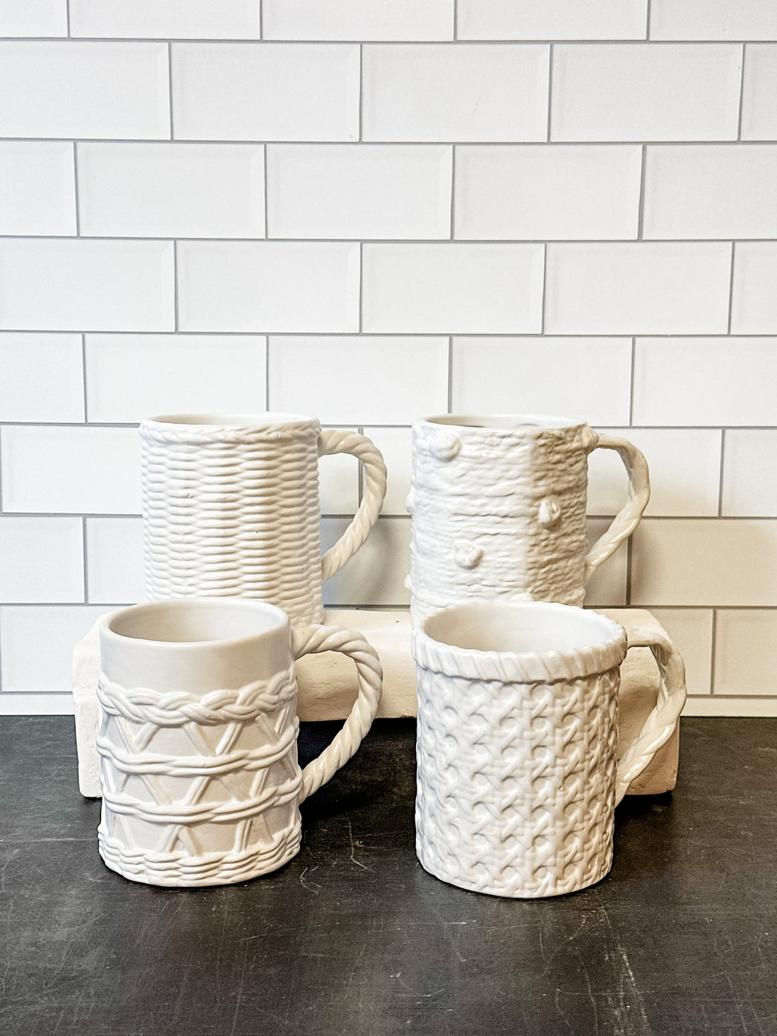Woven Stoneware Mugs, 4 Patterns