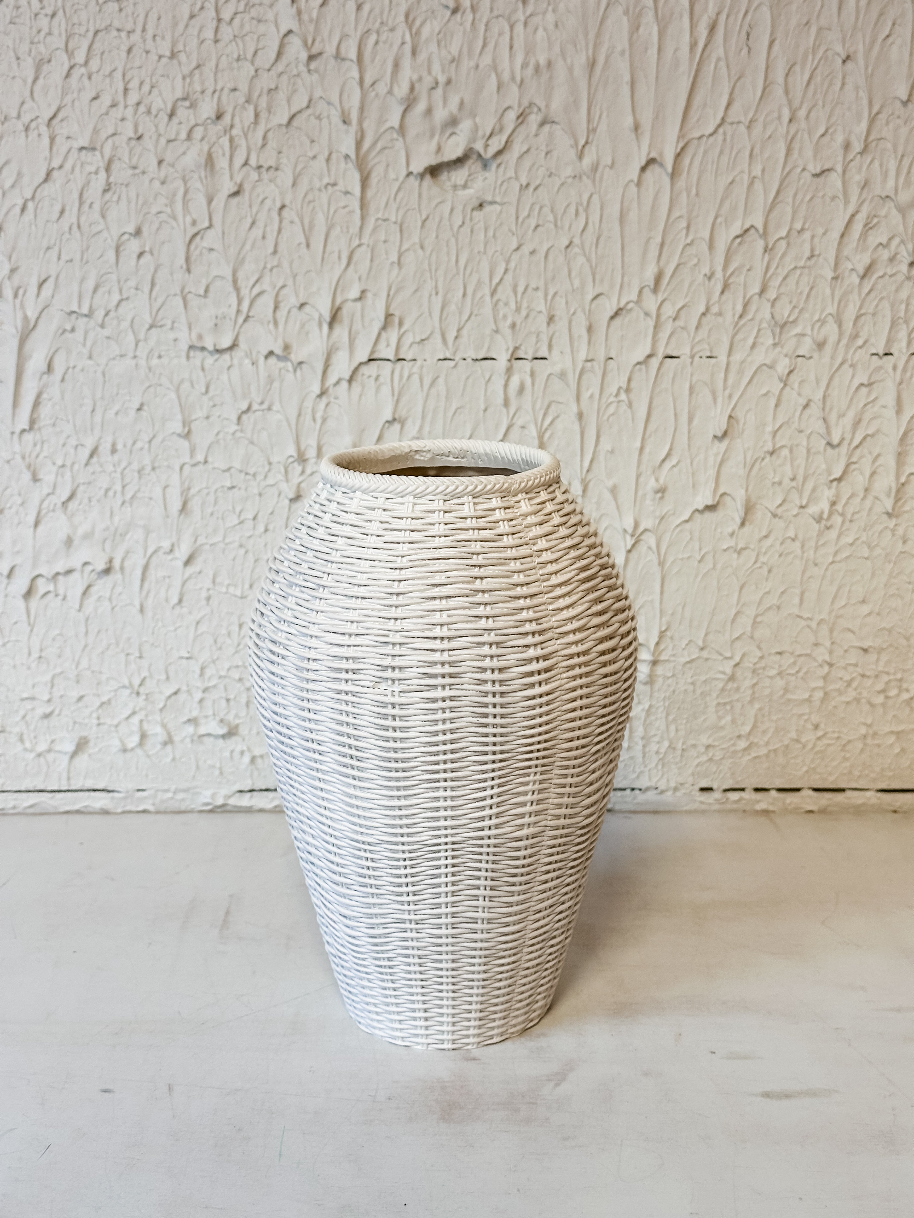 White Resin Basket Weave Vase, 2 Sizes